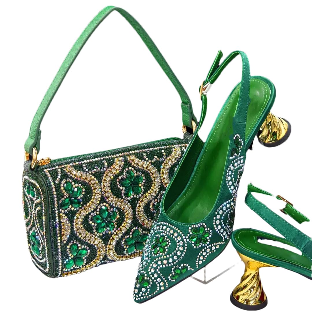 Zapatos y bolsa de boda con puntera puntiaguda con decoración de diamantes