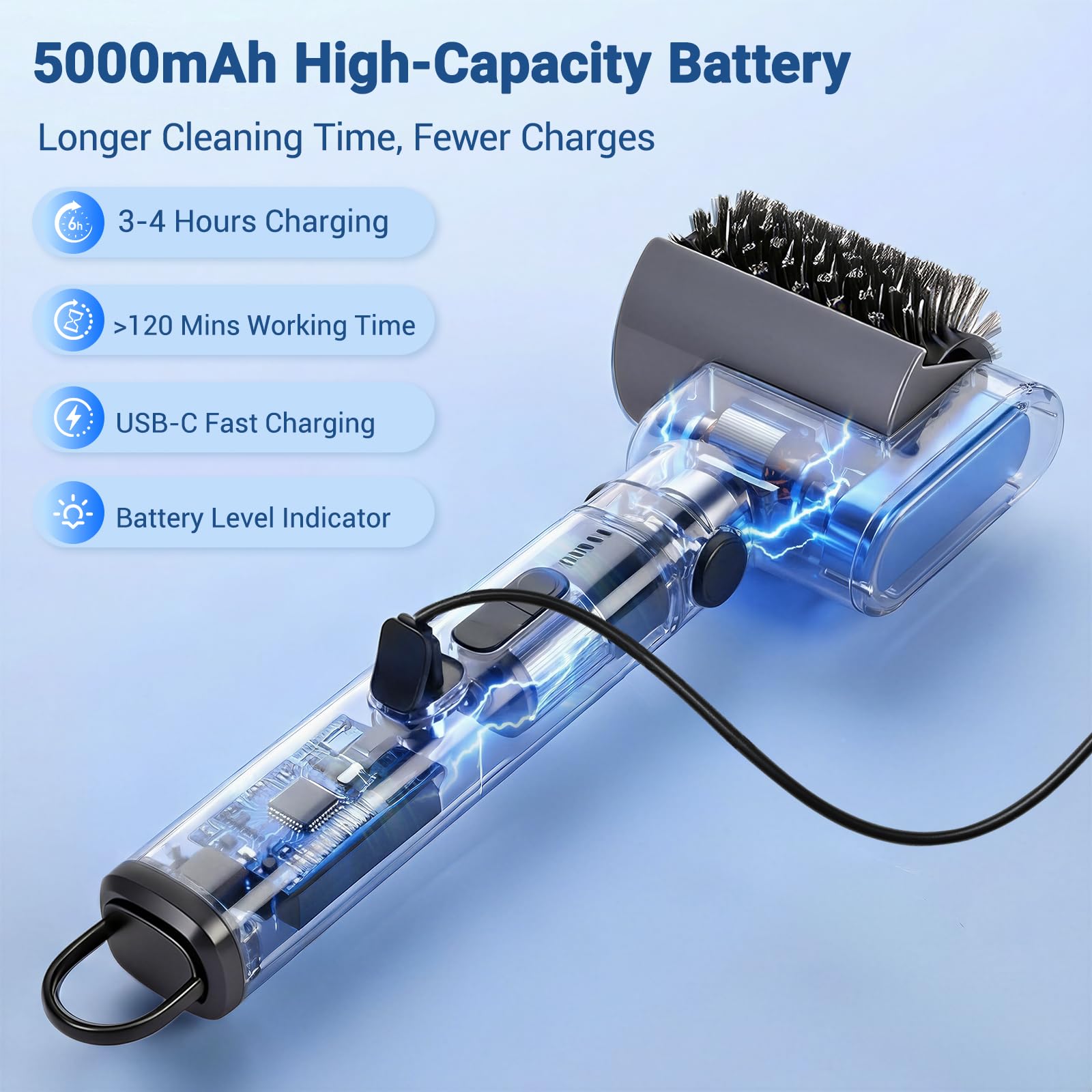 Cepillo Eléctrico Mejorado para Parrilla, Cepillo Barbacoa Inoxidable, Motor de 3 velocidades, 120 min de duración, IPX6 Resistente al Agua, Cepillo Barbacoa para Todo Tipo De Parrilla