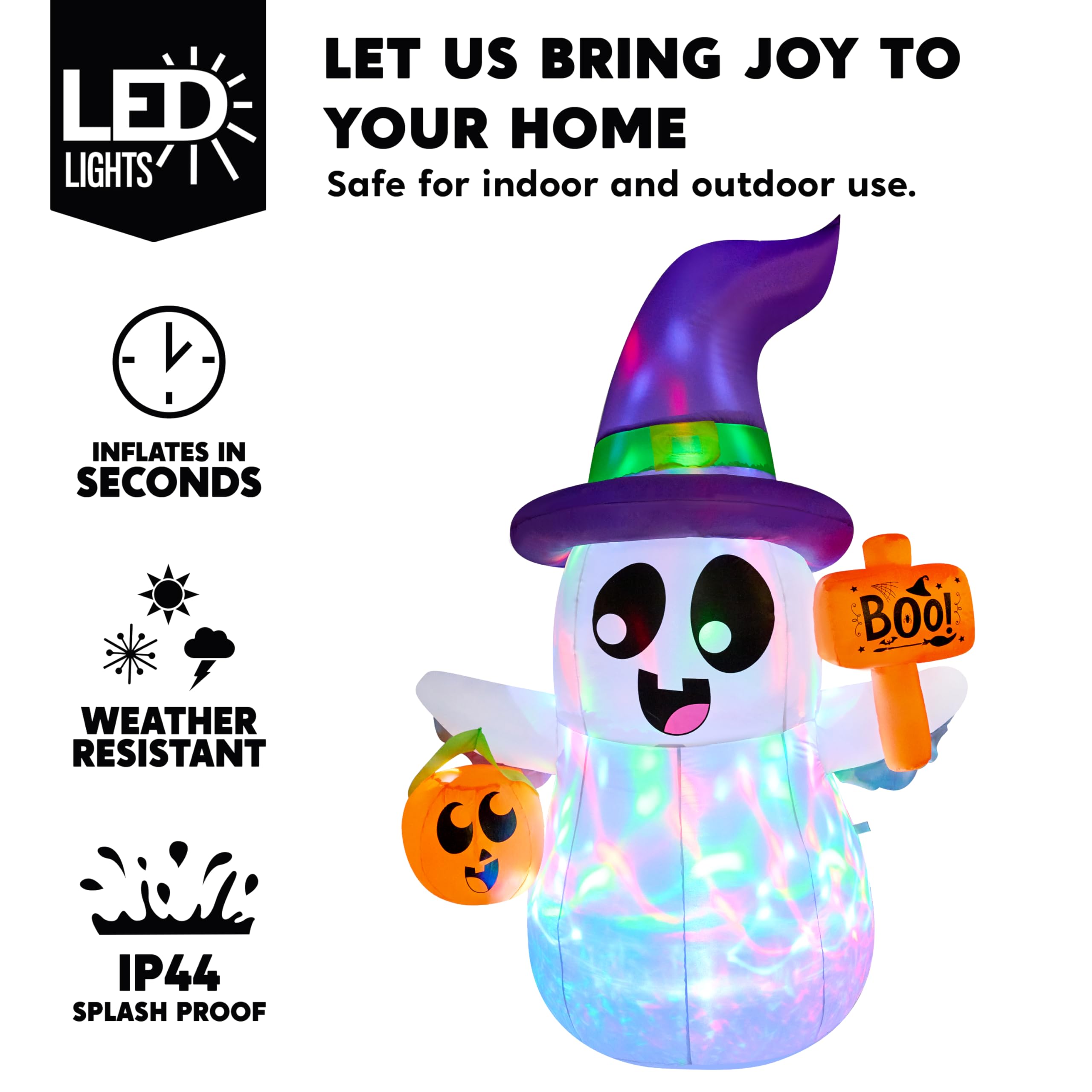 Joiedomi 5FT Tall Halloween Inflatable Ghost Outdoor Decorations, Cute Pink Ghost Blow Up Yard Decorations with Bowknot and LED Light for Halloween Decor, Garden Lawn Indoor Outdoor Party Decor: Cute Ghost