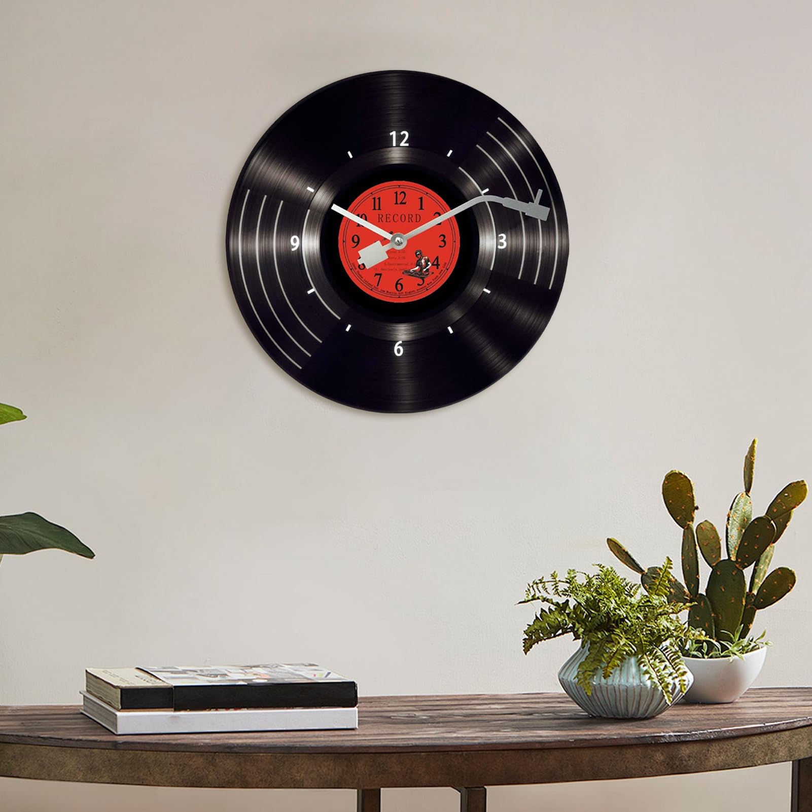 Orologio Da Parete Amosfun A Forma Di Disco In Vinile – 30x30 Cm – Decorazione Vintage A Batteria Per Soggiorno, Camera, Ufficio - 2