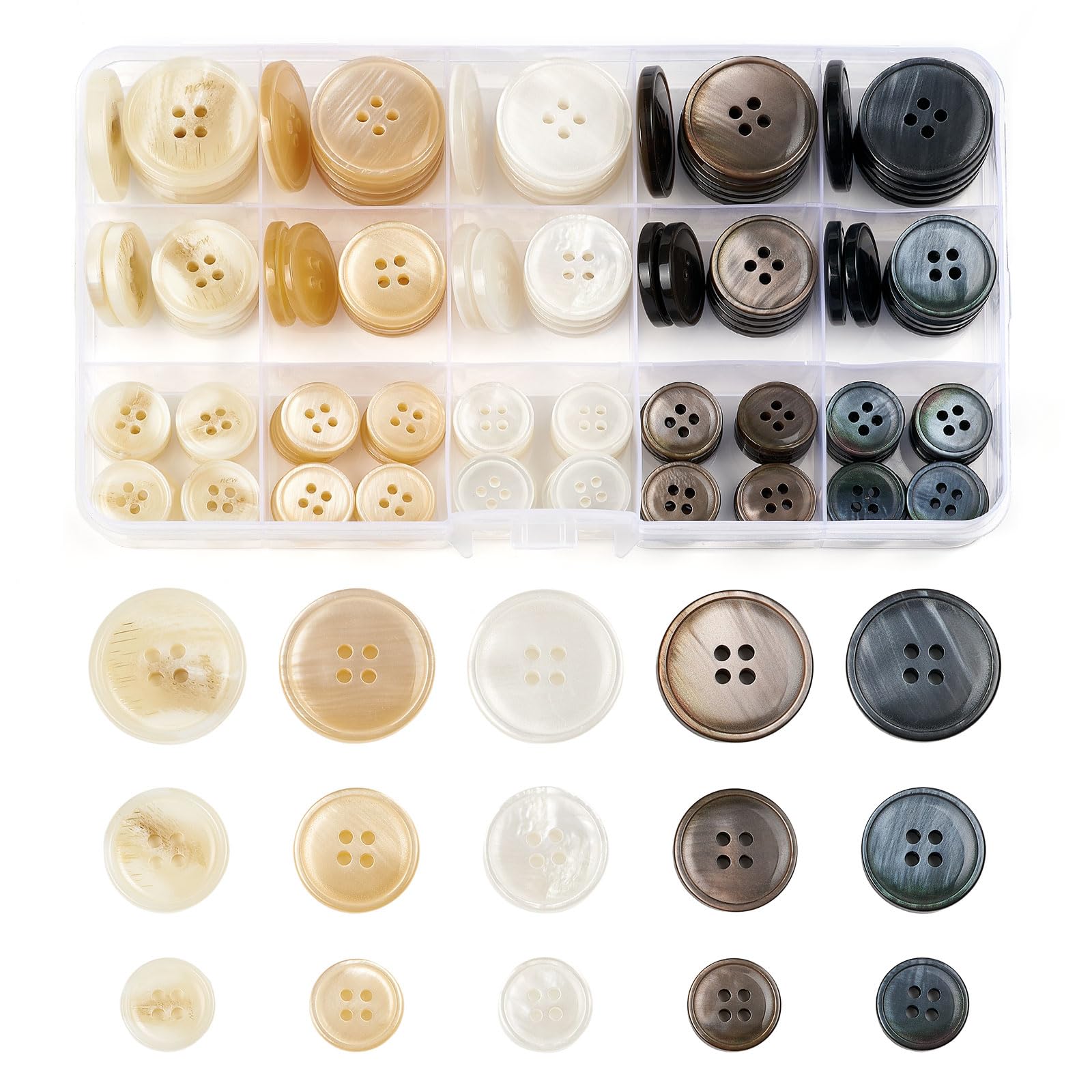 ZOUIQSS 105Pcs Mixed Sewing Buttons,5 Color 4-Hole Craft Buttons,3 Size(15mm, 20mm, 25mm) Sewing Buttons for Clothes,Suitable for for DIY Crafts,Coats,Shirts,Pants,Shorts(Color5)