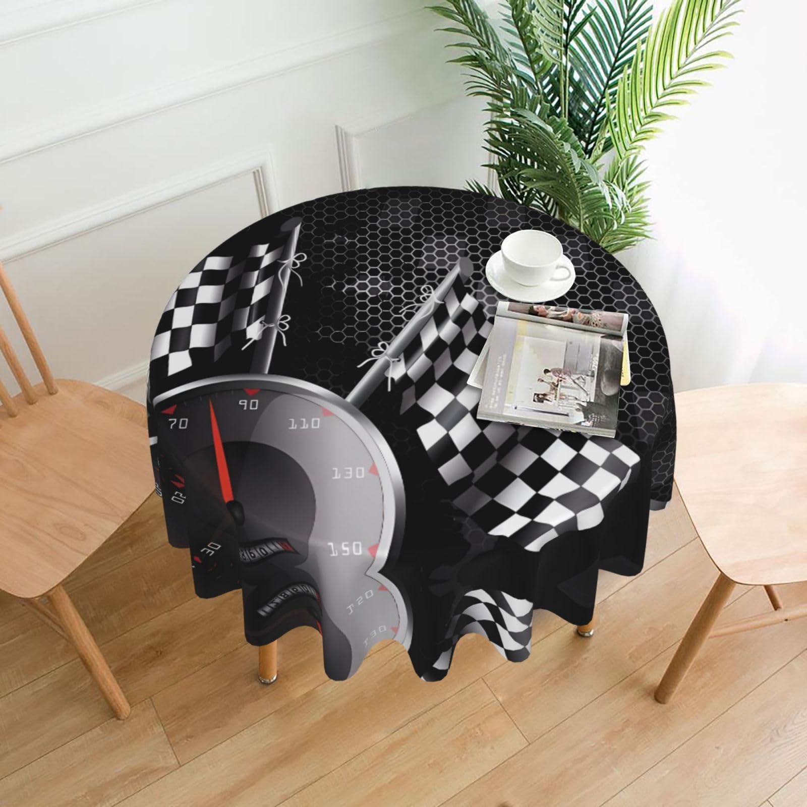hhxvcv Checkered Flag Racing Round Tablecloth – Dining Table Cover