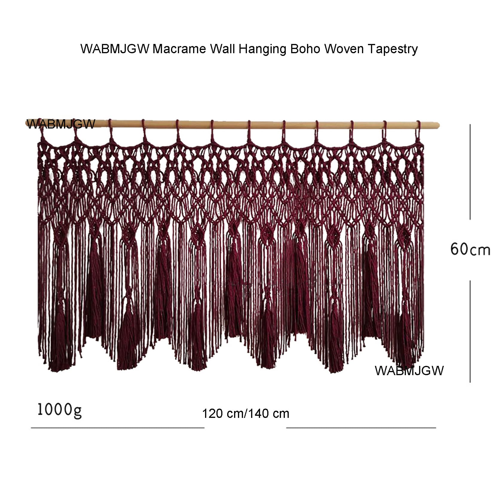 Makramee Wandbehang großer Boho-Webteppich, Art-Baumwollseil-Makramee Vorhang für Schlafzimmer, handgefertigter gewebter Wandteppich, Heimdekoration, 4 Farben,Royal blue-140 x 60 cm