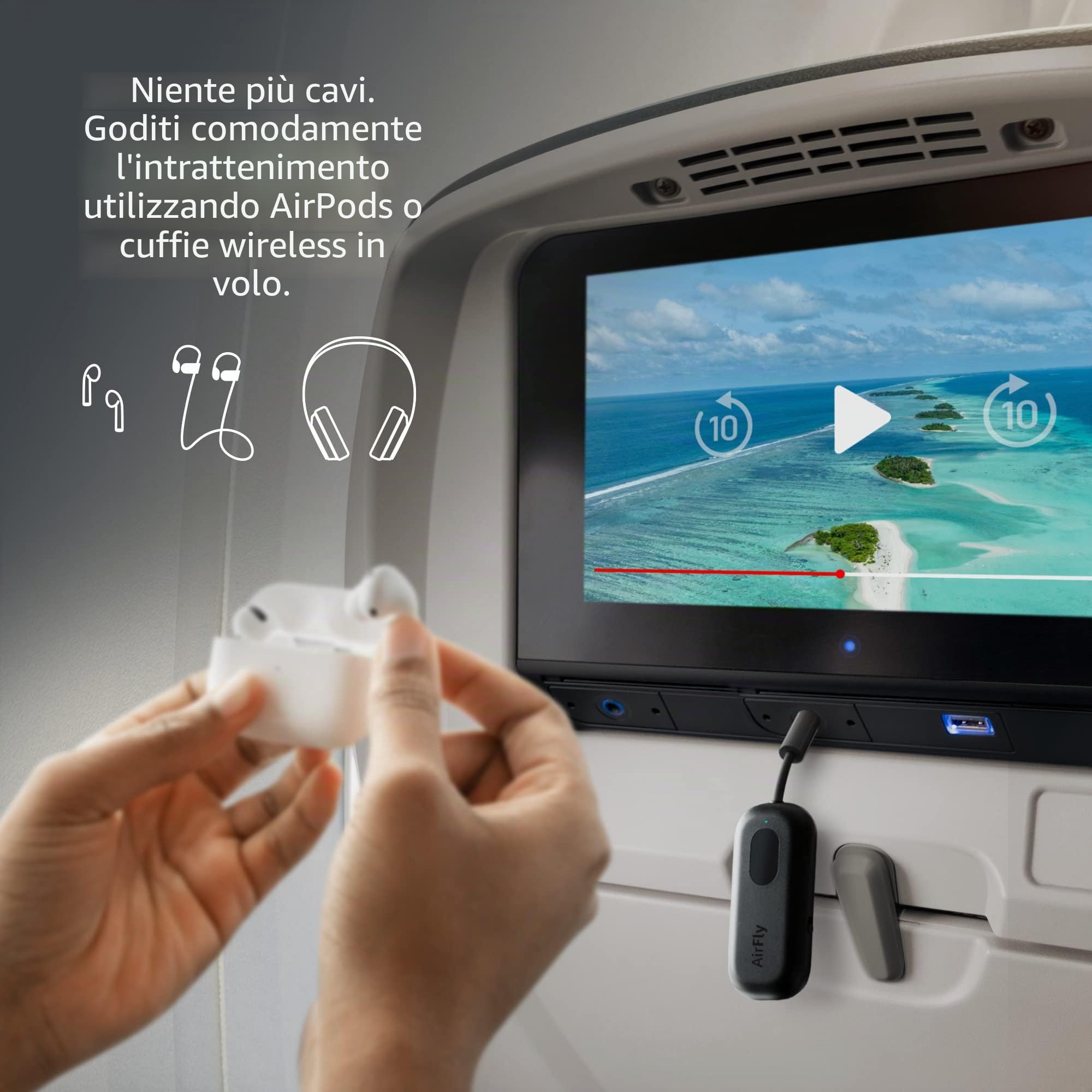 Twelve South AirFly Pro Trasmettitore/Ricevitore Bluetooth 5.0 per TV/Aereo a 2 Cuffie Wireless - Adattatore Wireless per AirPods, Aereo, Auto, Palestra, Casa, Uso con qualsiasi jack audio da 3,5 mm