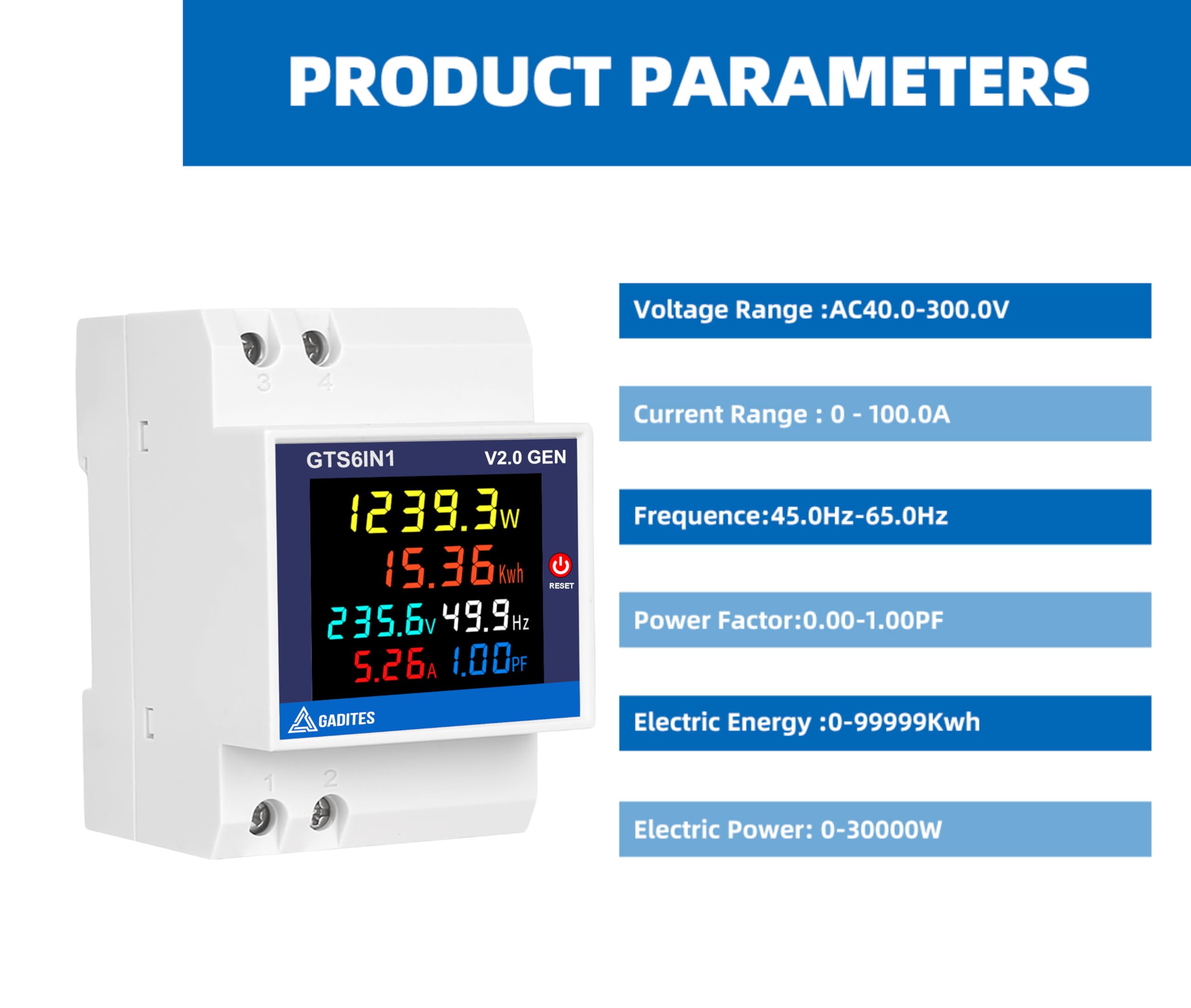 GADITES 6 in 1 Latest V2.0 GEN 100A Digital Energy Meter Frequency Active Power Factor Current Ampere Voltage Monitoring Device with Colorful LCD Display, Monitor Power Consumption Cool Gadgets - Image 4 thumbnail
