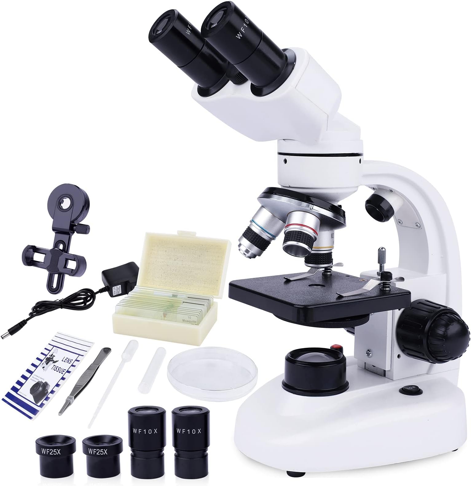 40X-1000X Binocular Microscope for Adults with Microscope Slides Phone Holder and Specimen Preparation Kits, Compound Binocular Microscopes for Home Educational/Hobby Use