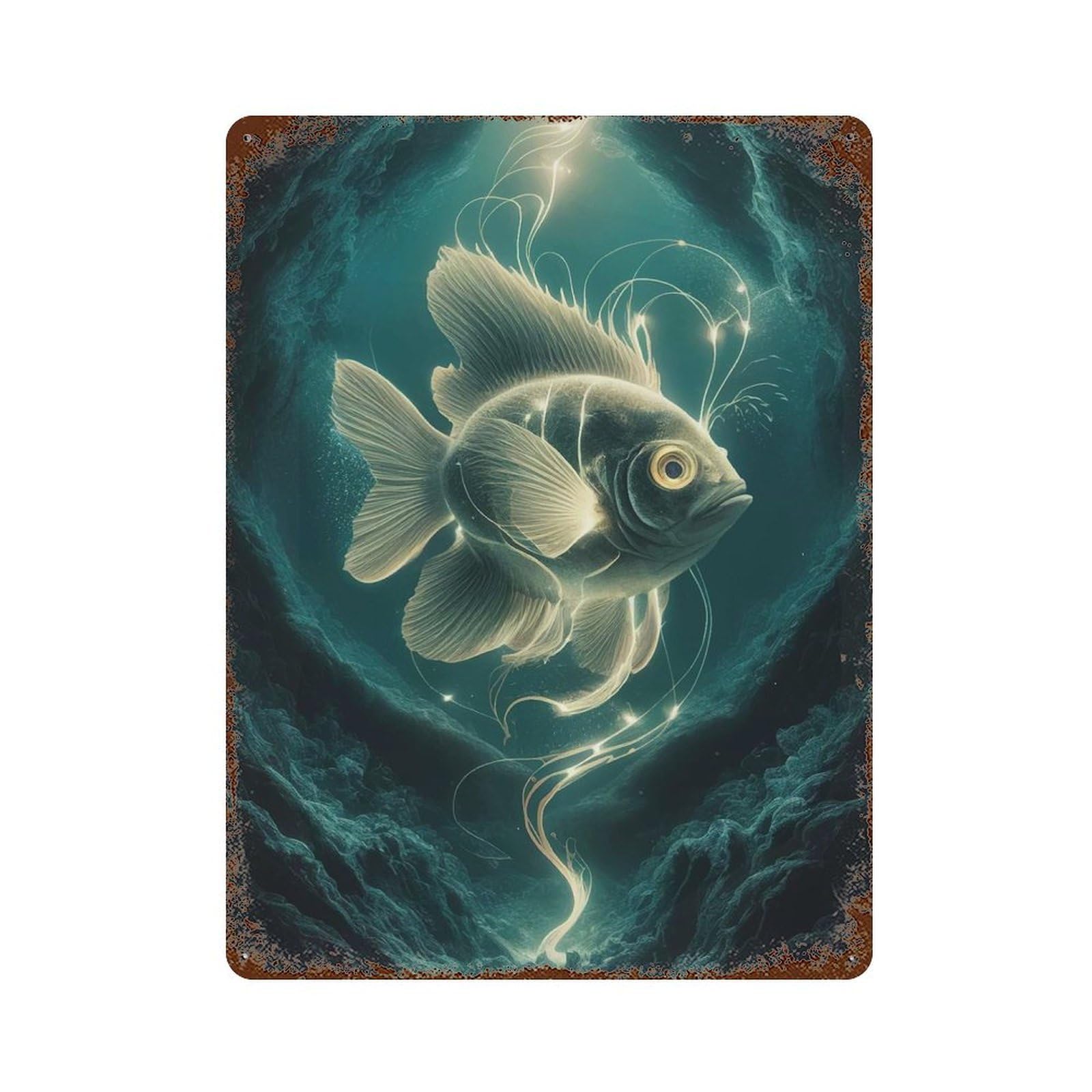 Rust Effect Cosmic Betta Rusty Metal Tin Sign 15.7"x11.8", Old School Wall Decor for Cafe, Home Bar And Lounge Decor