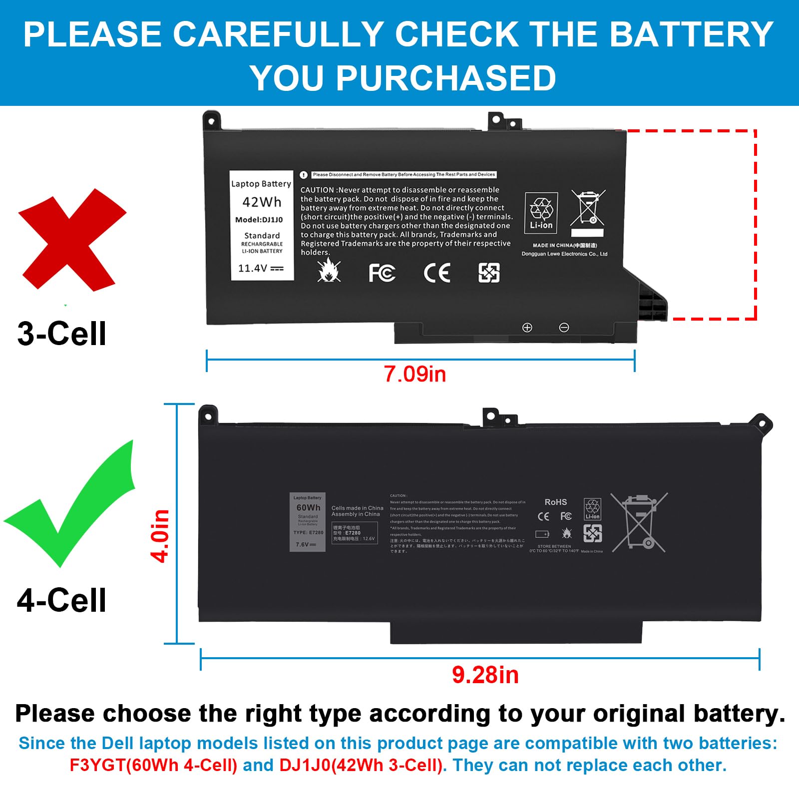 ASUNCELL 7.6V/60Wh F3YGT Batería para Ordenador portátil DELL Latitude 12 7000 7280 7290 DELL Latitude 13 7000 7380 7390 DELL Latitude 14 7000 7480 7490 DELL Latitude E7280 E7290 E7380 E7390 E7480