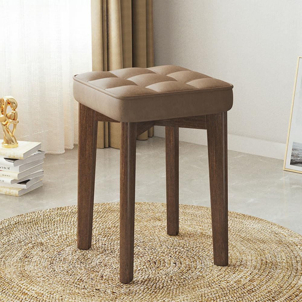 DAJEZTOOL Stool Dressing Makeup Vanity Chair Solid Rubber Wood Stool Chair For Dressing Table For Bedrooms Height 45cm (Champagne)