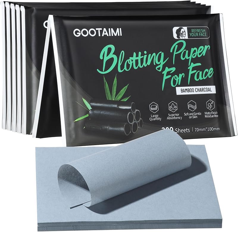 Papel antibrilho facial Gootaimi com carvão de bambu, 100 x 70 mm, pacote com 1.200 folhas