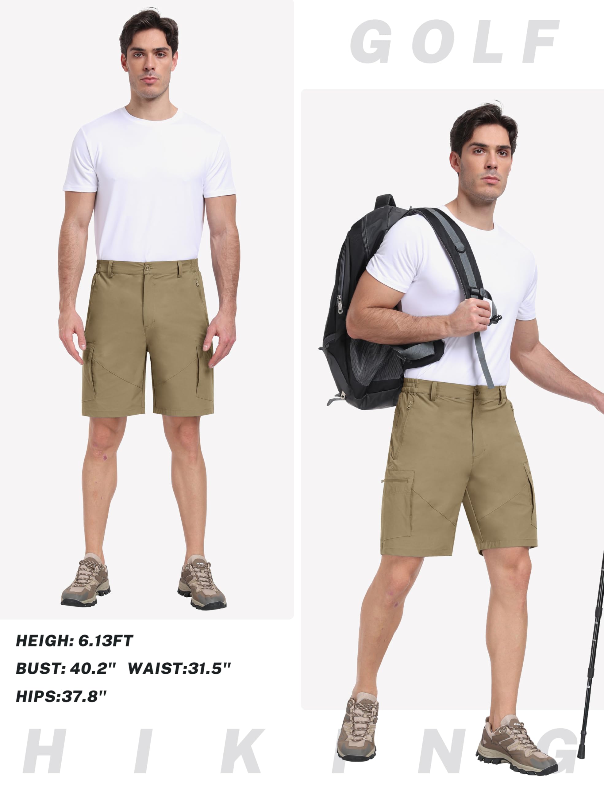 MoFiz Krótkie spodenki męskie, cargo, outdoorowe, na lato, lekkie, szybkoschnące, do golfa, krótkie spodnie trekkingowe, spodnie sportowe, krótkie, z 5 kieszeniami