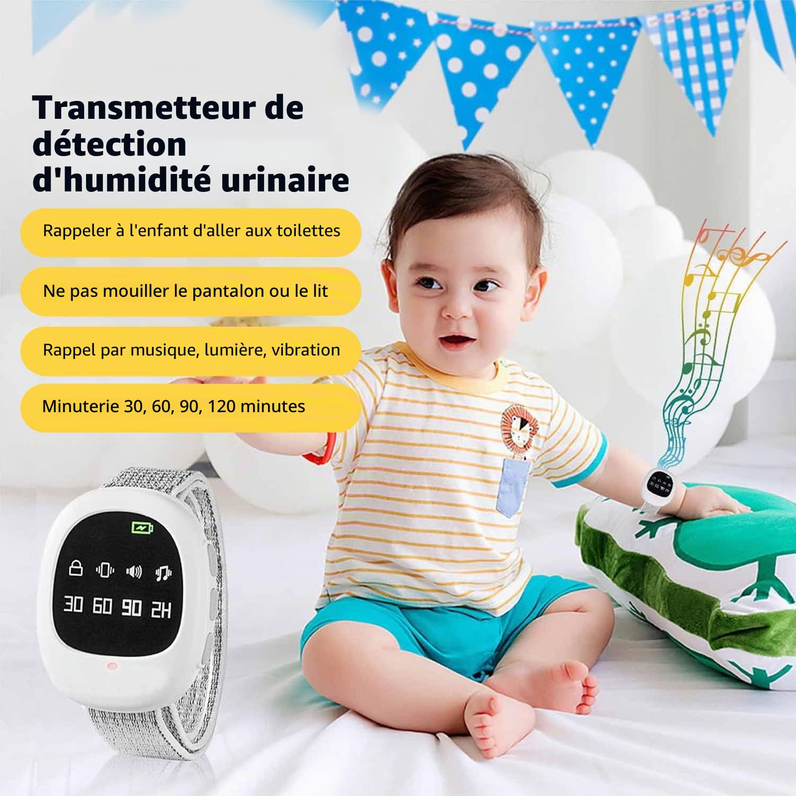 Alarme D'énurésie sans Fil, Alarme D'urine sans Fil avec Son et Vibration pour Garçons Filles, Entraînement à la propreté Unisexe, Capteur D'énurésie pour Enfants, Personnes