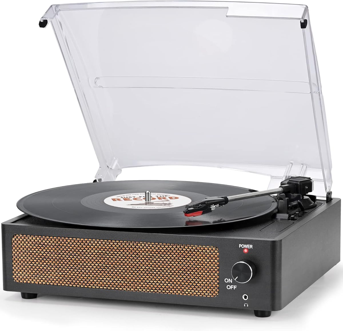 Vinyl Record Player with Speakers Vintage Turntable for Vinyls Records Belt-Driven Turn Table Support 3-Speed, Wireless Playback, Headphone, AUX-in, RCA Line LP Phonograph for Sound Enjoyment Black