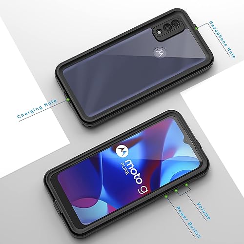 Miniatura 6 de Lanhiem Funda para Moto G Pure, IP68 impermeable a prueba de polvo con protector de pantalla integrado, funda resistente de cuerpo completo a prueba