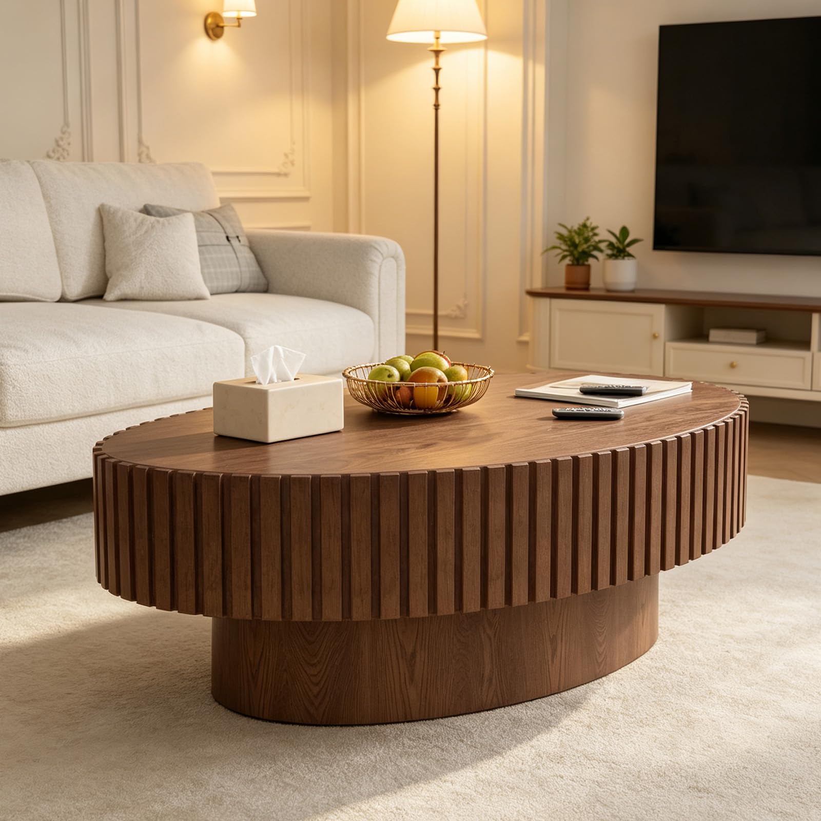 DYHQQ Oval Coffee Table with Pedestal for Living Room