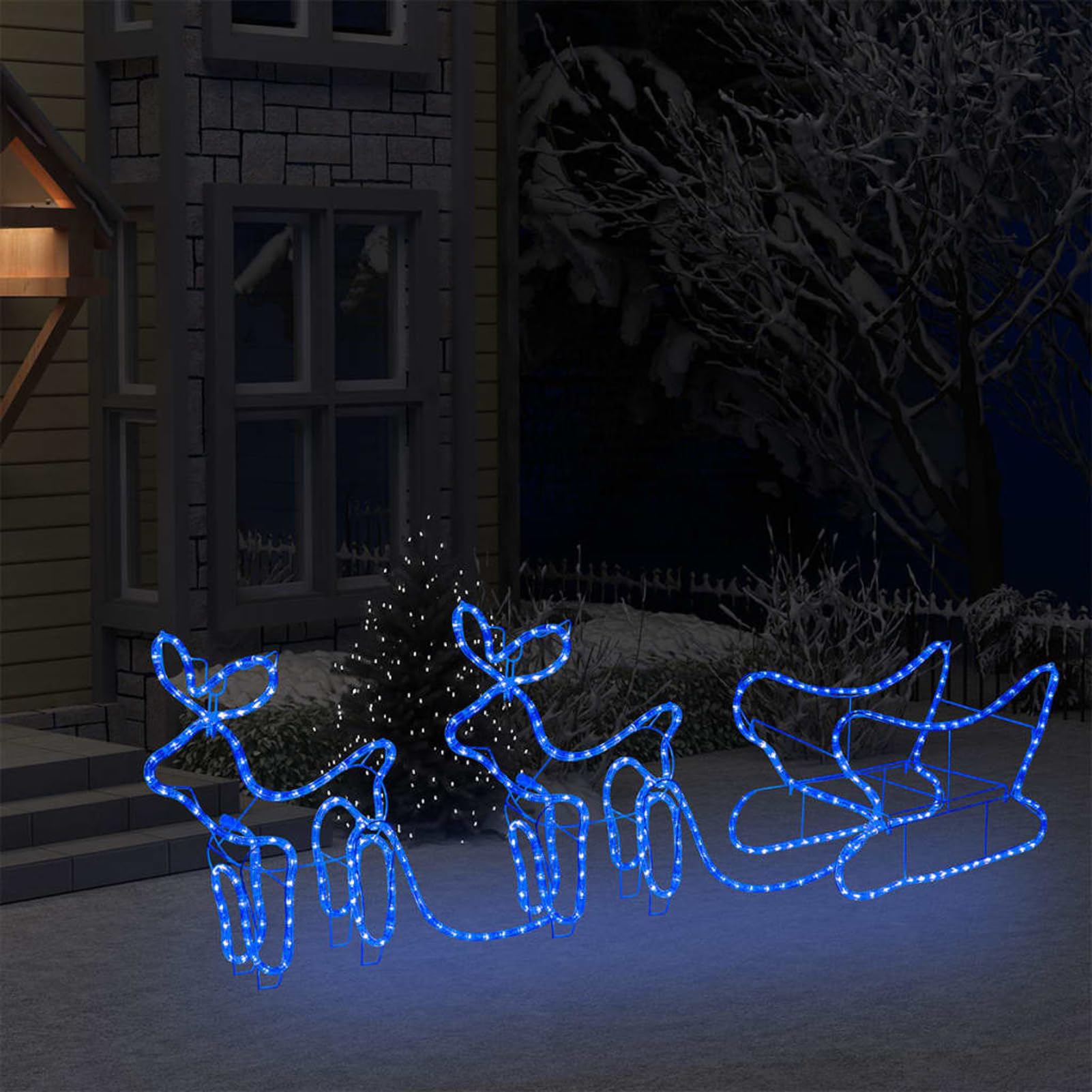 IKAYAA Renos y Trineo Luminosos en Acrílico con 576 LED Azul Decoración de Navidad Illuminación Navideña para Interiores Jardín Exteriores