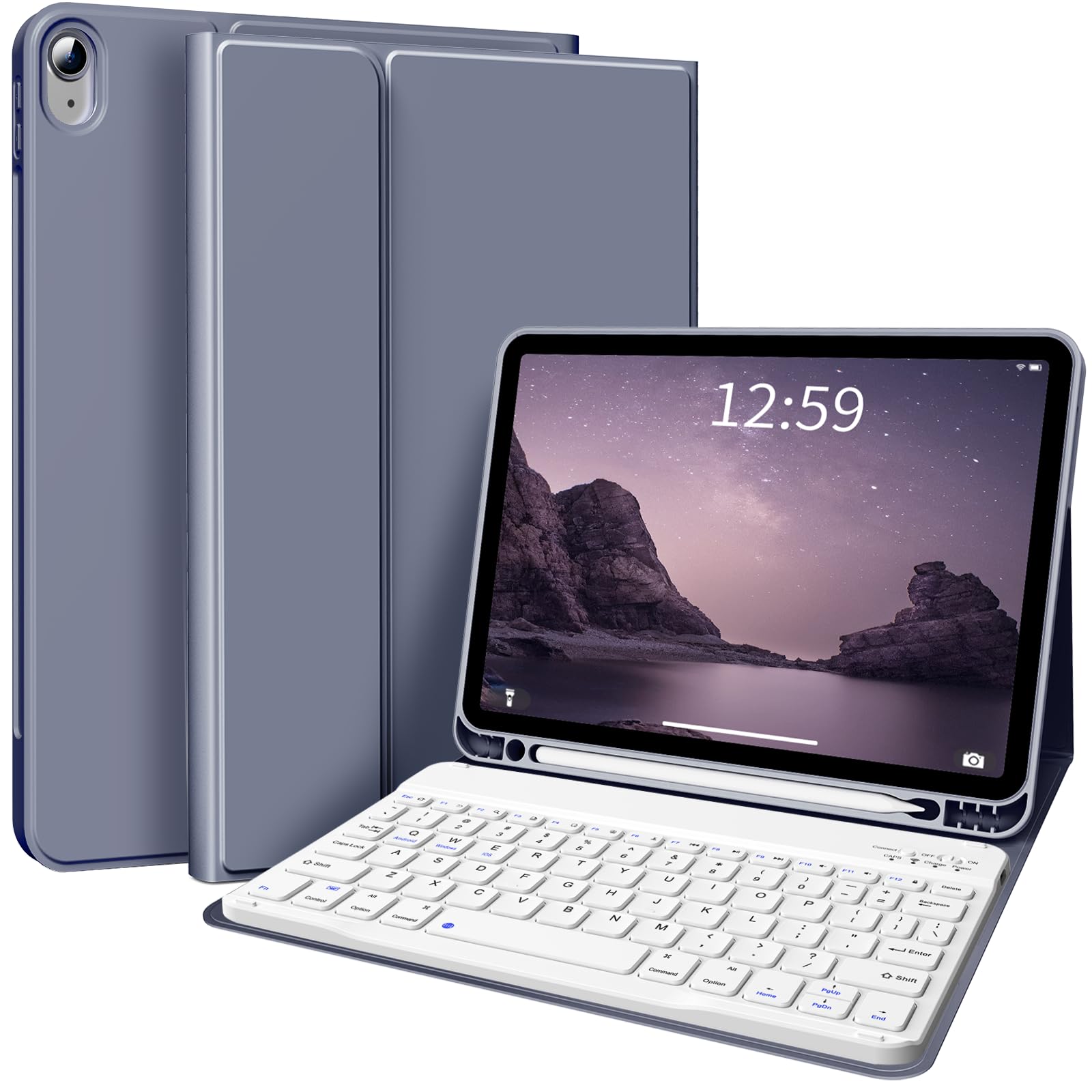 KENKE iPad 10th Generation Case with Keyboard 10.9 inch 2022, Detachable Wireless Bluetooth iPad Keyboard Case Thin & Light with Built-in Left Side Pencil Holder Auto Wake/Sleep (Purple