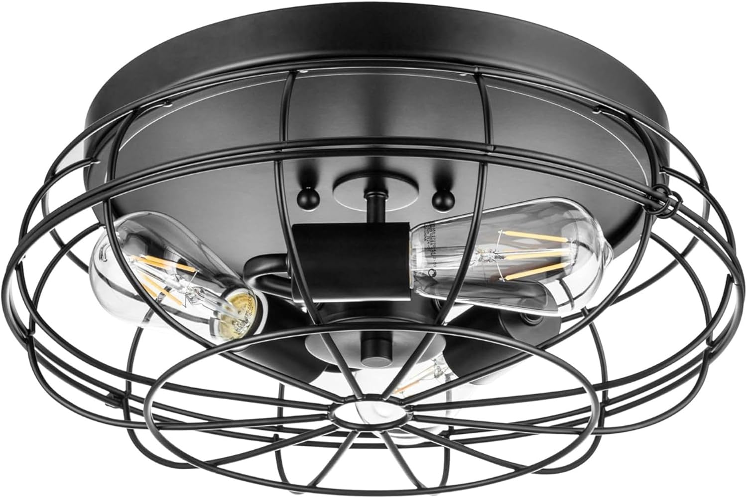 Prominence Home Lincoln Woods 15" Matte Black Industrial Flush Mount Light with Cage - 51552-01
