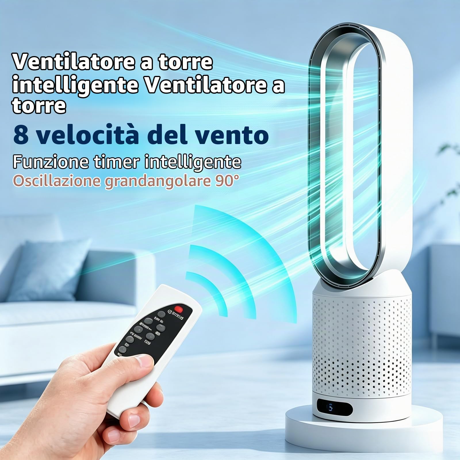 Seladi AirPure V3 - Refrigeratore d'aria 3 in 1, purificatore UV e ionizzatore, 620 l/s, ventilatore a torre con oscillazione a 90°, con telecomando, a risparmio energetico (oro)