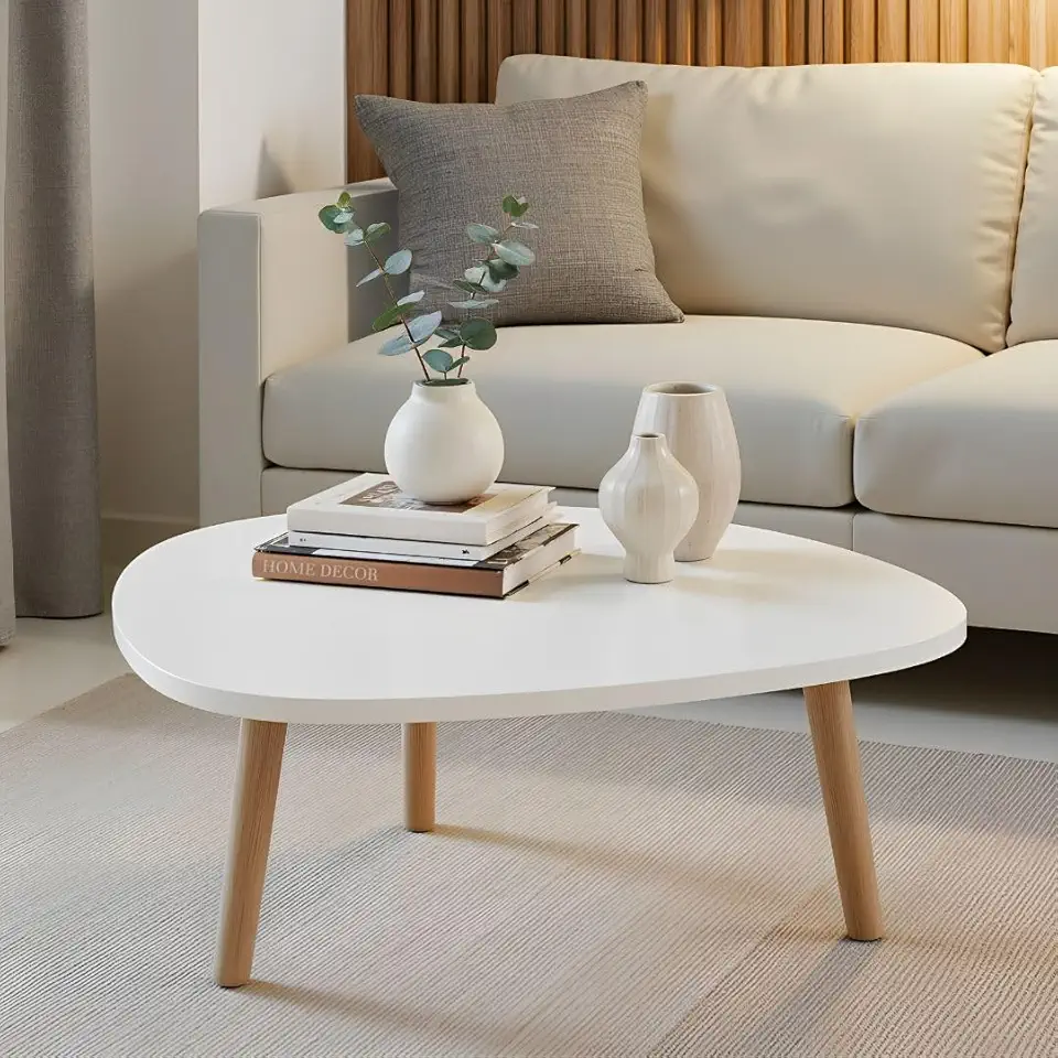 Mesa de Centro Orgânica Moderna para Sala – Pés de Madeira | Design Minimalista, Montagem Fácil