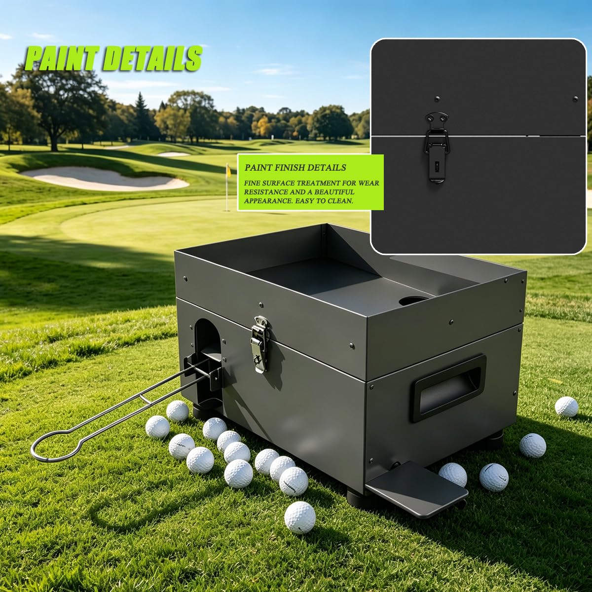 Dozownik piłek golfowych, podajnik wyrzutni piłek golfowych ze stojakiem do mrugnięcia, mieści 50 piłek, regulowana wysokość, konstrukcja zapobiegająca zagłuszaniu piłek, kompaktowa konstrukcja