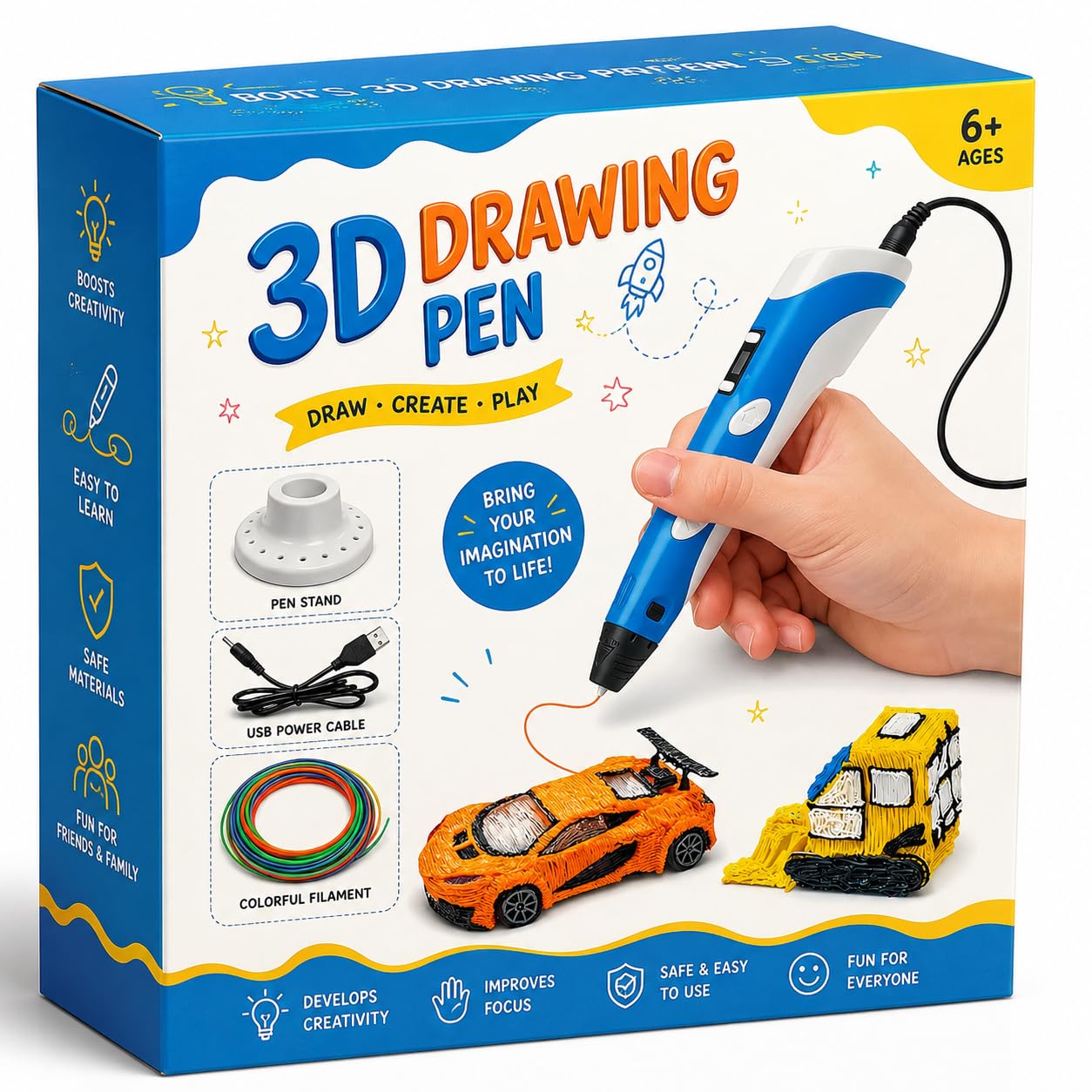 3D Drawing Pen Toy for Kids with Temperature Control LCD Display - USB Powered STEM Craft Modeling Toy with 3 PLA Filaments and Pen Stand - Color As Per Stock-image-8