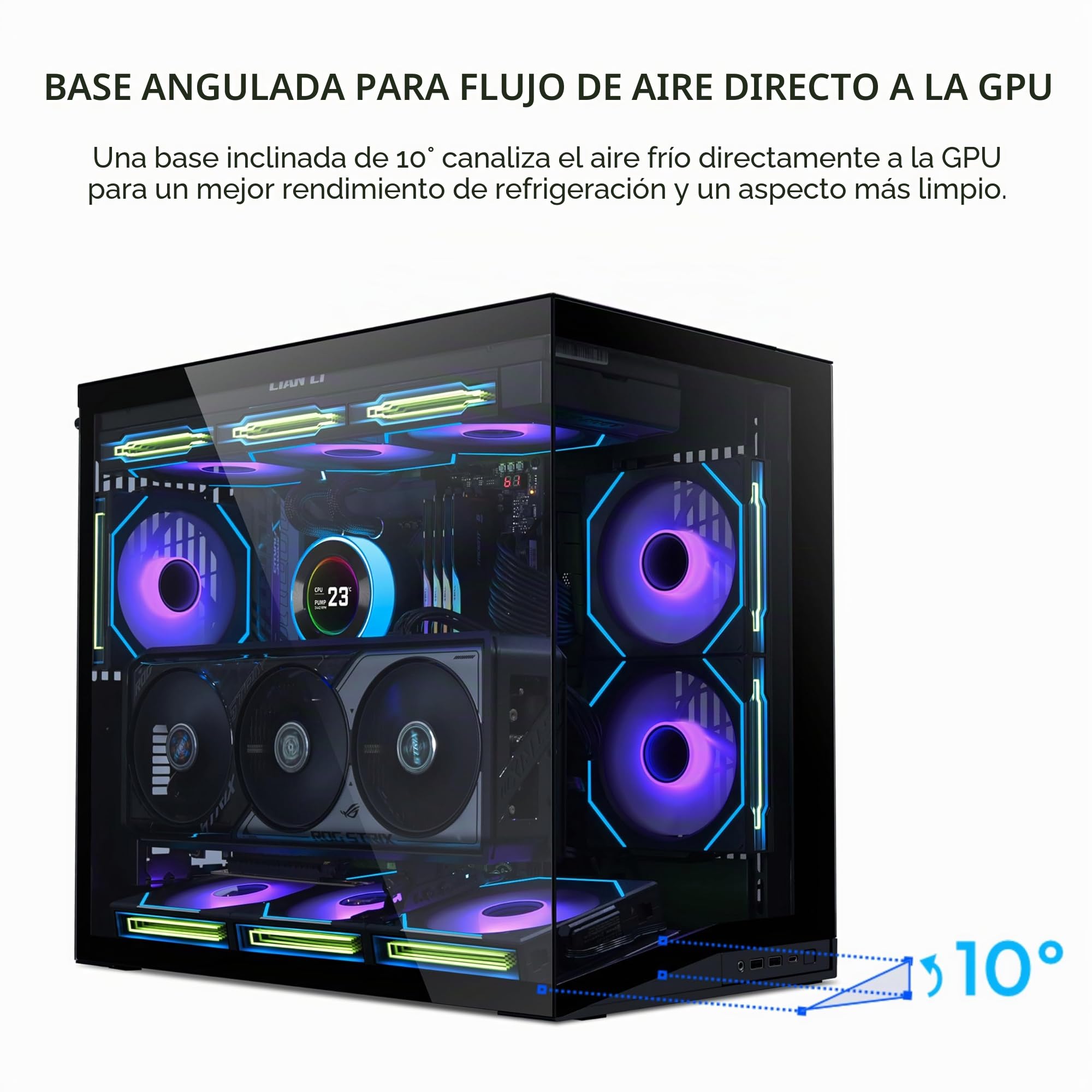 Lian LI O11D Mini V2 Flow O11DMIV2FX Caja compacta ATX Media Airflow Vista panorámica Flujo de Aire de Alto Rendimiento Incluye 5 Ventiladores de Hoja inversa de 120 mm Gestión de Cables