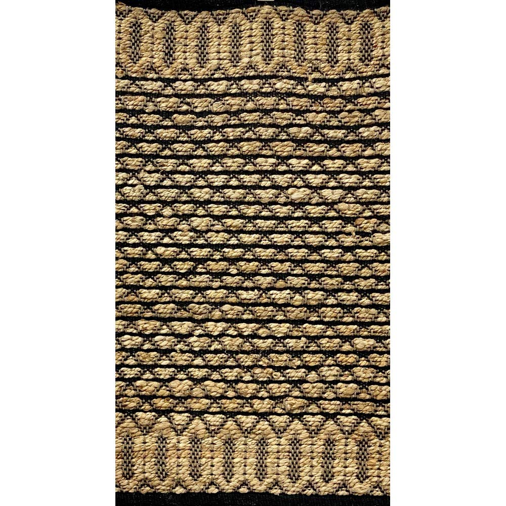 Lr Home Hand-Woven Geometric Black and Jute Rug, Tan/Black