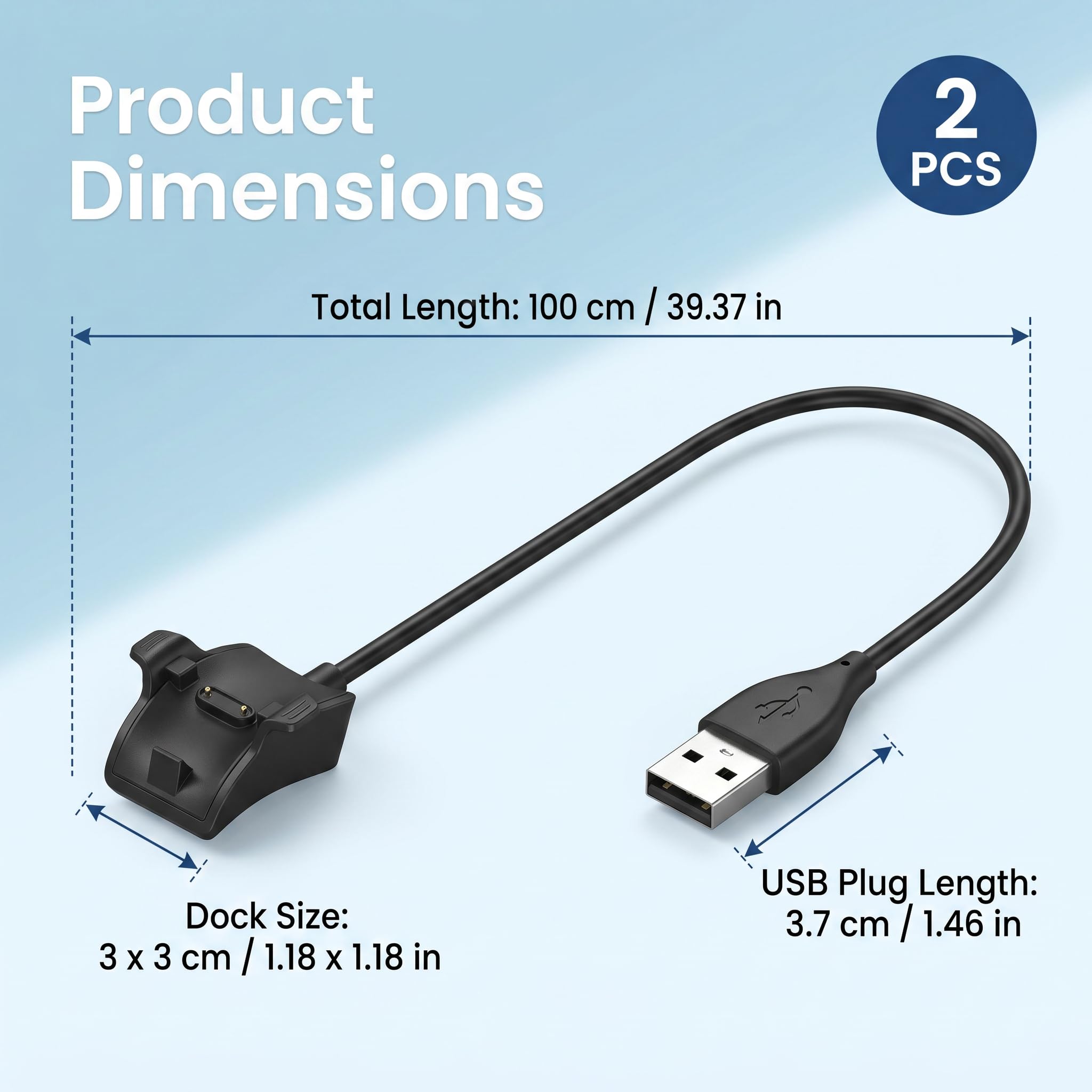 2 Stück Ladekabel Kompatibel mit Honor Band 5, 4, 3 und Huawei Band 4 Pro, 3 Pro, 2 Pro, Ladegerät Ersatz für Fitness Tracker, Tragbares Smartband Ladegerät mit Schutzchip und Kabel für Büro Reise