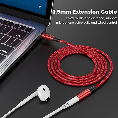 Miniatura 10 de MOSWAG Cable de extensión de 10 pies9.8 ft de 0.138 in de audio macho a hembra, adaptador de extensión estéreo de nailon, cable trenzado compatible
