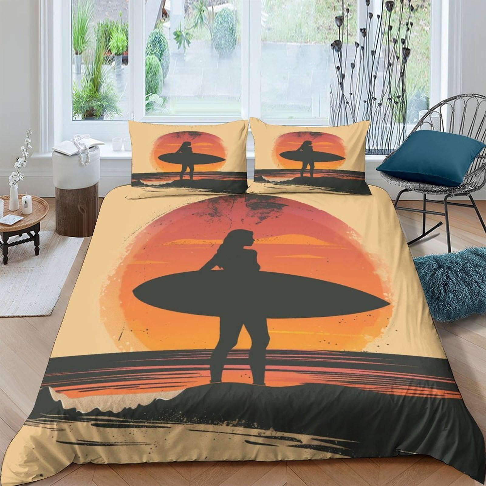 Ctjqhvkz Style-2 3D Printed Sunset Beach Fitted Sheet Microfiber Soft Breathable Surfer Silhouette Mattress Cover For Bedroom Decor Single（135X200cm）