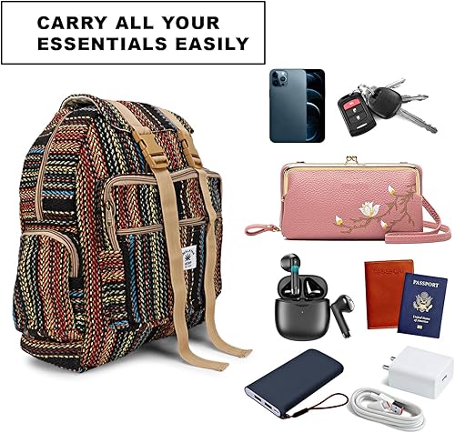 Miniatura 6 de Himalyan Hemp Laptop Bag MochilaViajero Bolsa, Cáñamo Portátil Bolsa, Negro Multi-2, Mochila