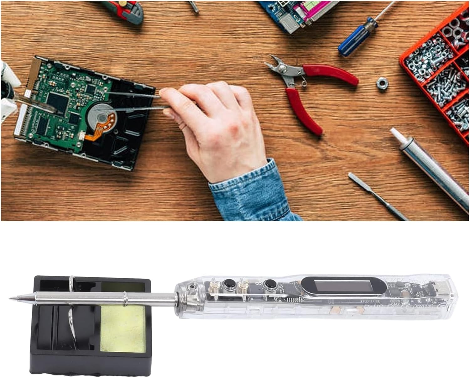 Digital Display Soldering Iron Portable Electric Welding Tool Kit with T12‑B2 Solder Tip Adjustable Safe for DIY Enthusiasts .g11