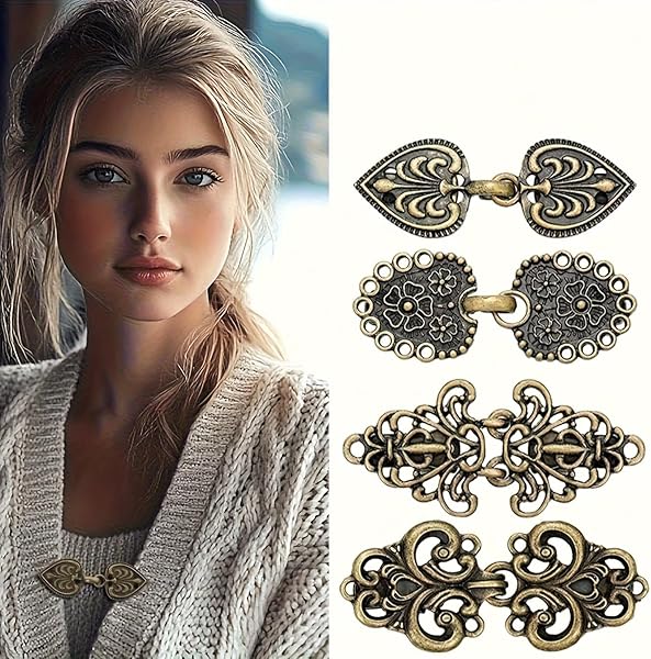 4 clip girevoli vintage in lega di zinco, eleganti supporti floreali in filigrana per mantello, cardigan e scialle, chiusure antiscivolo per abbigliamento da donna