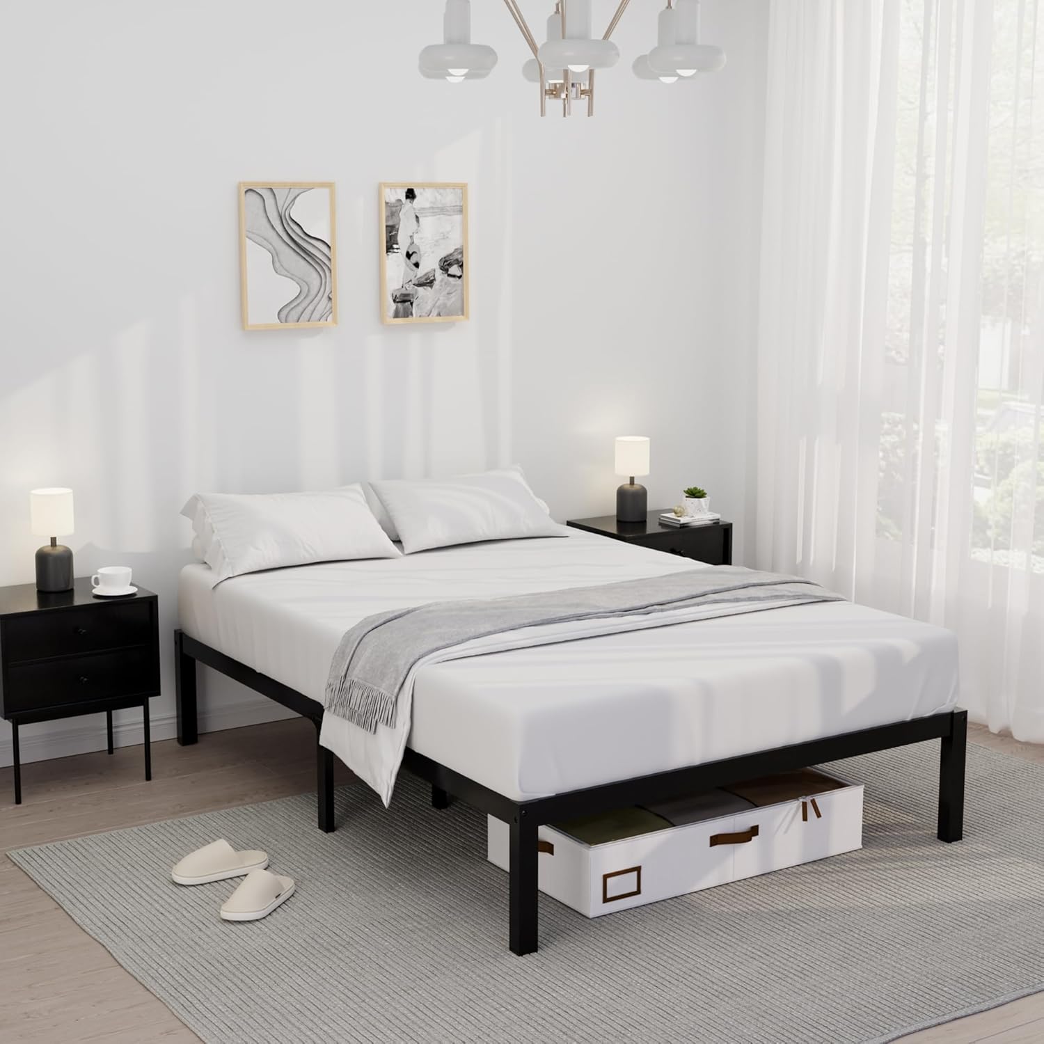 14 Inch Bamboo Bed Frame – Solid Wood Platform Bed Frame, Strong and Stable, with Non-Slip Slats for Support, No Box Spring Needed, Easy to Assemble, Noise-Free (White, Twin)