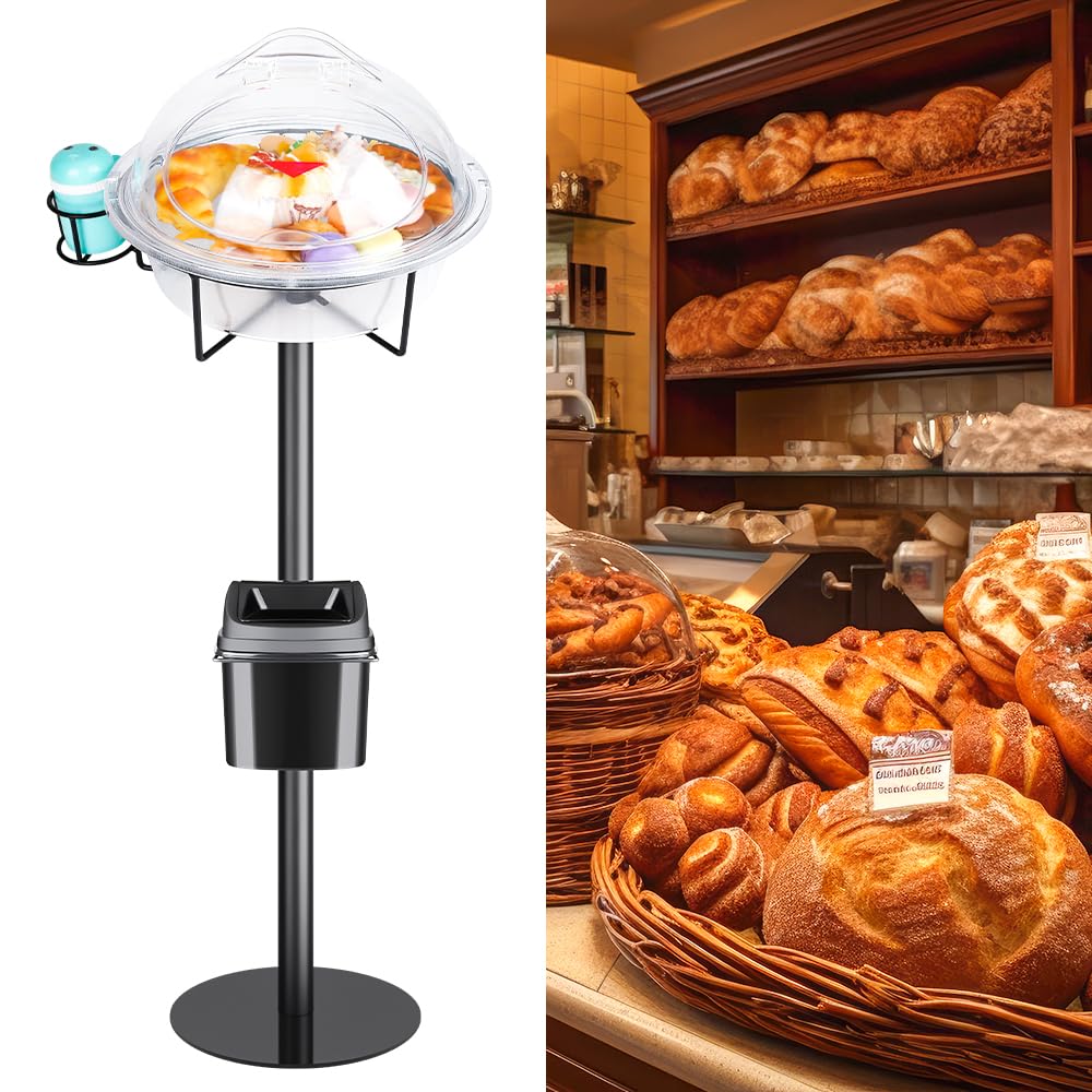 Sample Stand Black Metal Demo Stand, Food Sample Display Stands, Food Tasting Stand with Toothpick Box and Rubbish Bin for Supermarkets, Bakeries and Other Food Shops