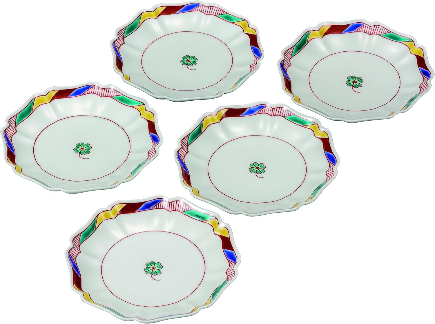 ナカマル〖九谷焼〗5.5号皿揃 四つ葉のクローバー 田中柚伎 K8-119