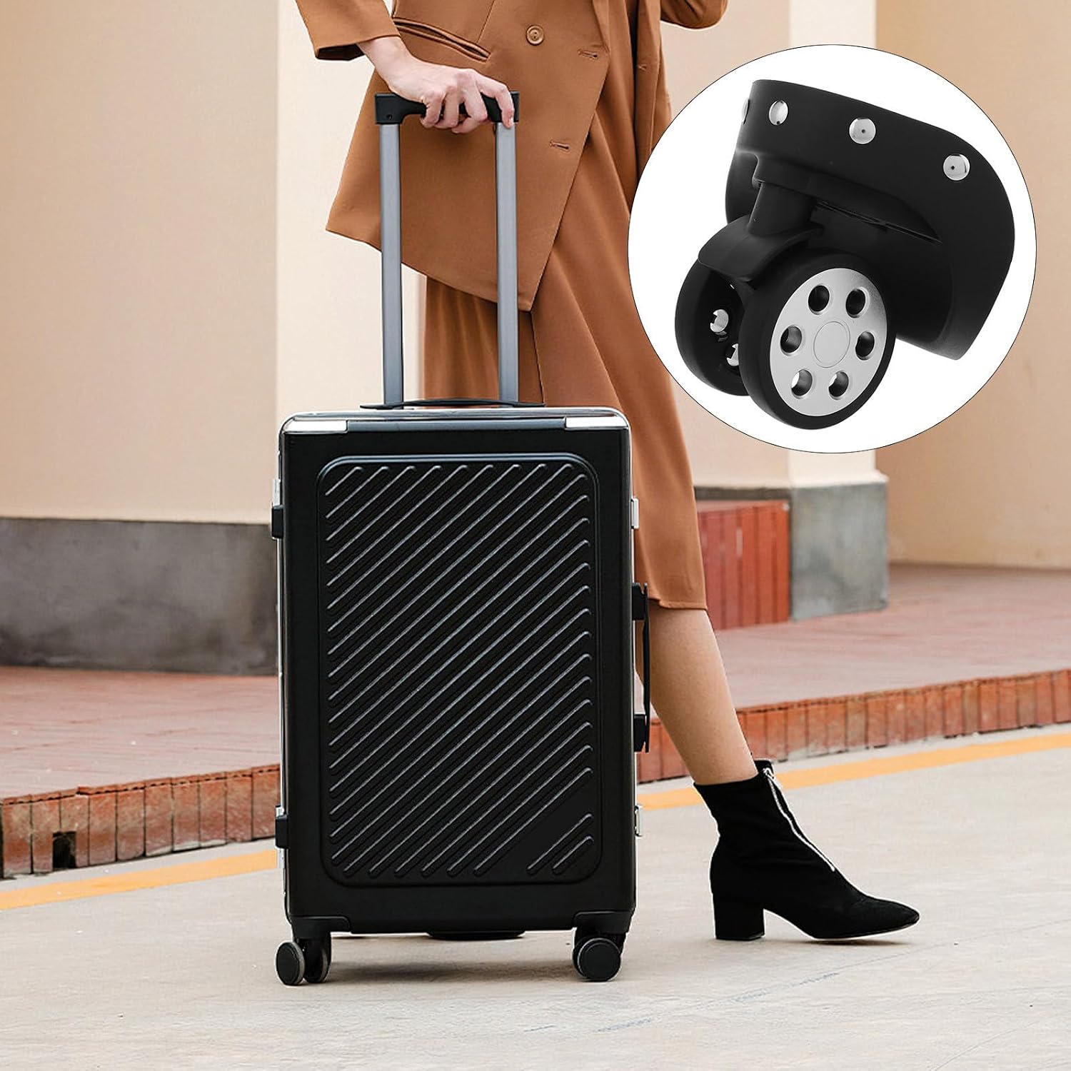 VALICLUD Replacement Luggage Wheels for Suitcase Spinner, 2 Pairs Large Black Round Hole Travel Suitcase Wheel Repair Kit with Swivel Casters for Trolley and Luggage Cases
