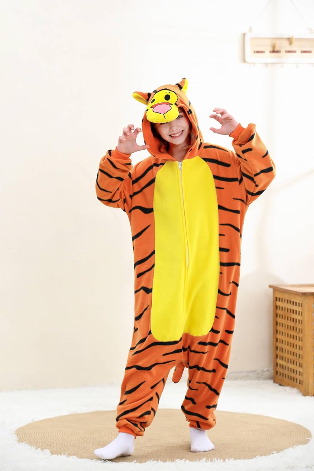 Kids Animal Onesie Pajamas Fleece Costume for Halloween, Cute Sleepwear Unisex Jumpsuit with Hood for Ages 2-12 Years - Image 3