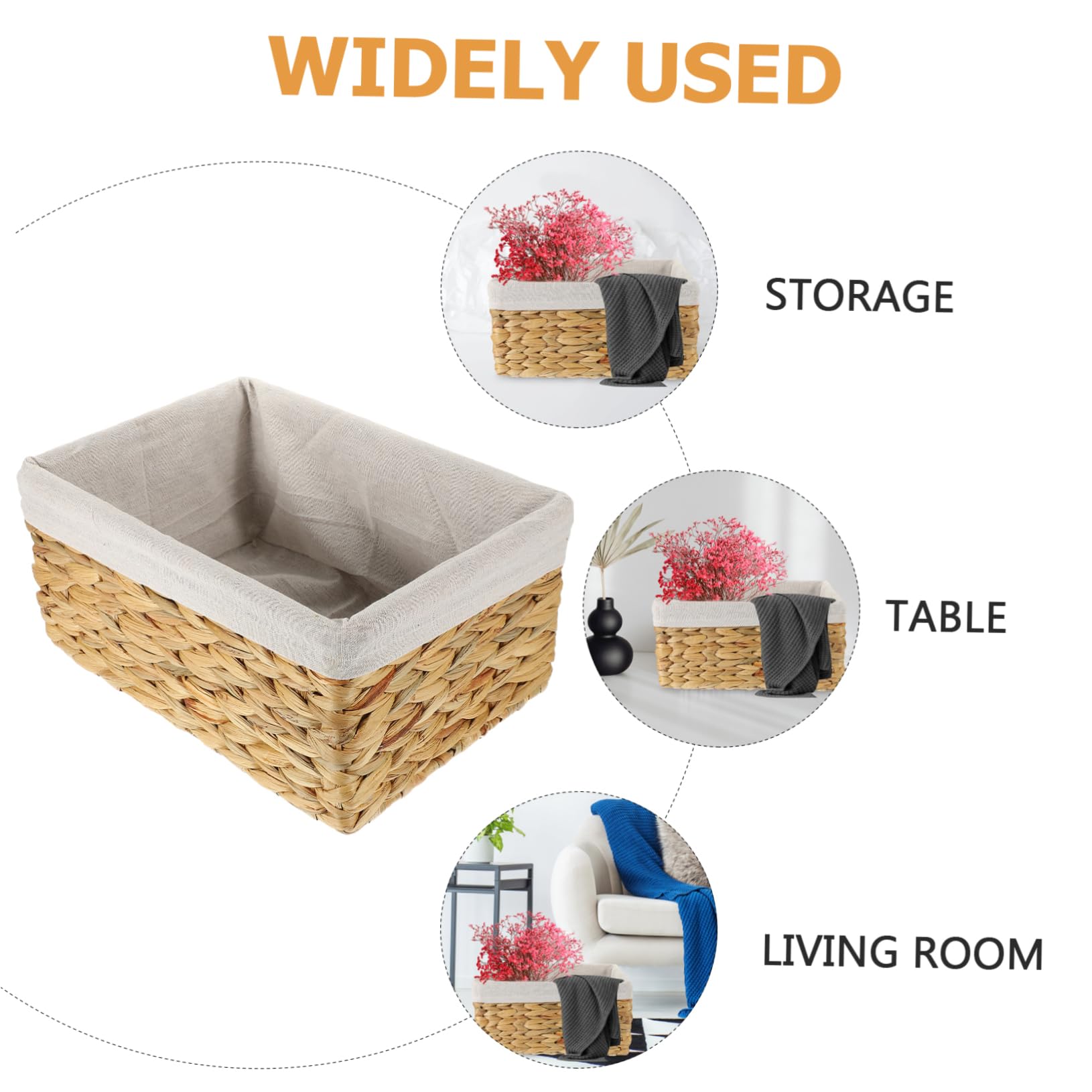 Cesta de Almacenamiento de Fibra Natural, Rectangular, Tejida a Mano