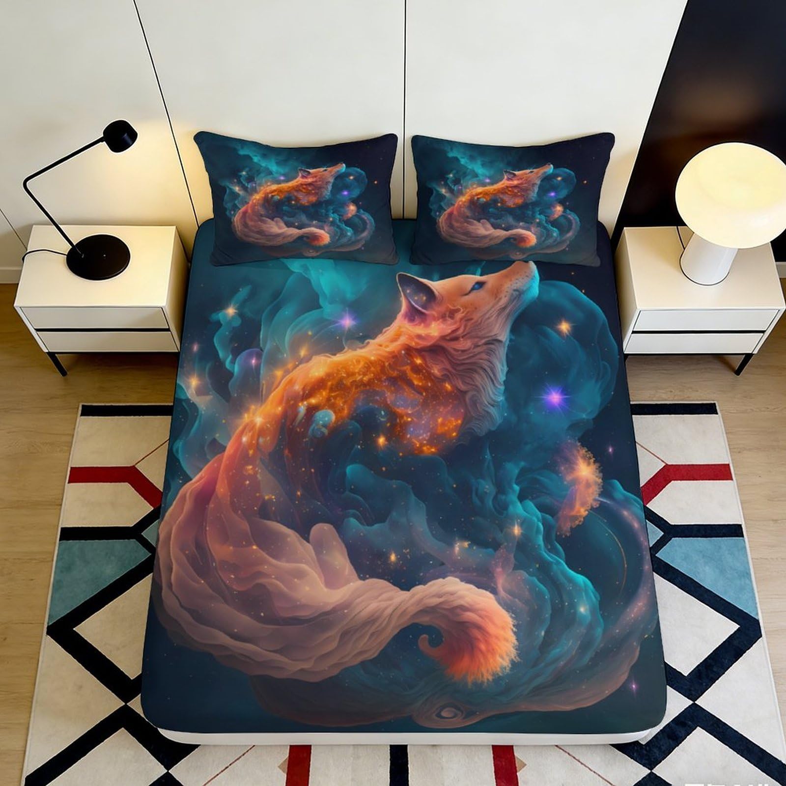 Pnayamiorkfel Style-10 3D Printed Fantasy Fox Fitted Sheet Microfiber Soft Breathable Cosmic Dream Mattress Cover For Bedroom Guest Room Decor 90X200x25cm