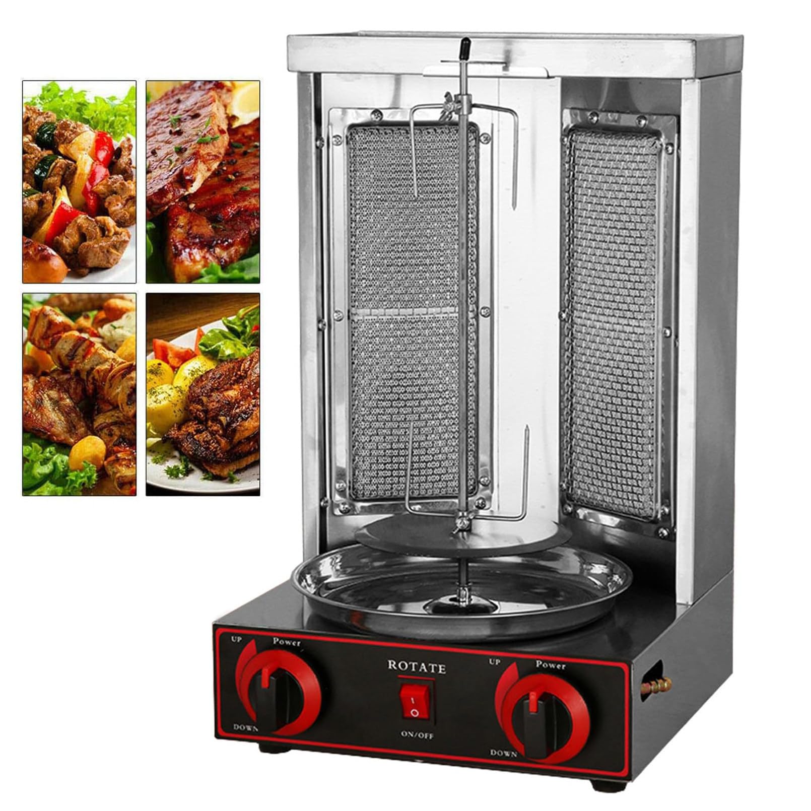 Shawarma Gyro BBQ Meat Machine Vertical Kebab Doner Meat Grill Stainless Steel 2 Burners Rotisserie Broiler Cooking