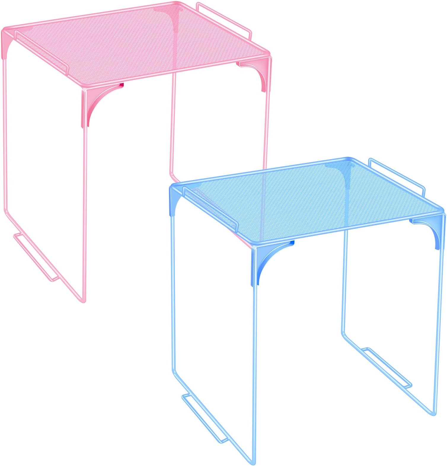 2 Pcs Locker Organizer Shelf Pink and Blue Stackable Extra Locker Shelf Storage Cabinet Accessories for School Office Home Gym Supplies