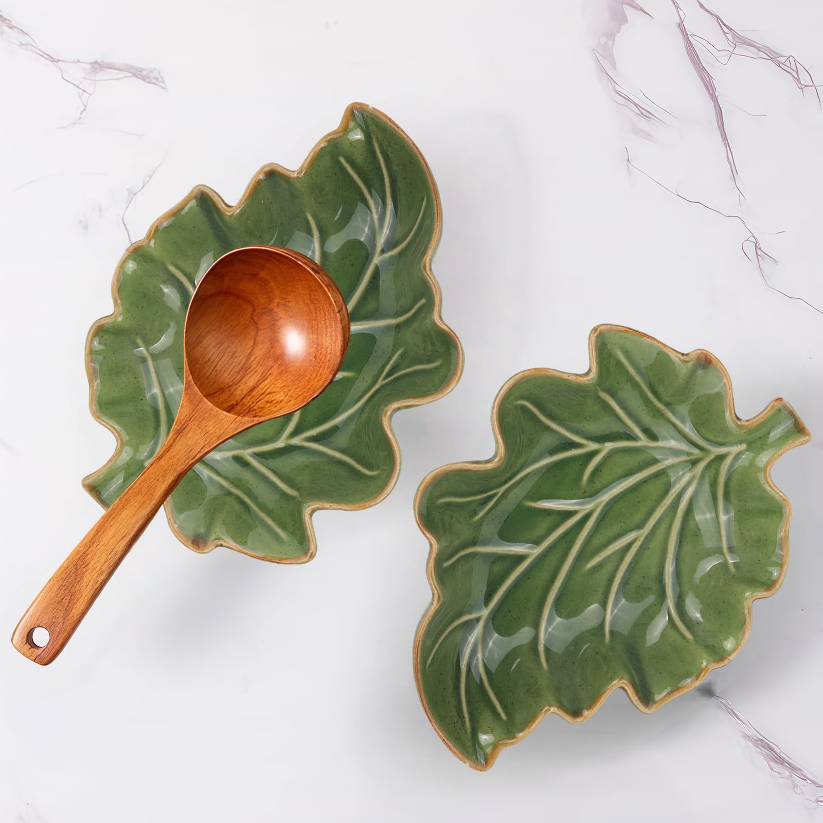 Soporte de Cuchara de Cerámica en Forma de Hoja para Cocinar, Dulce Soporte Verde para Cucharón en la Estufa, Gran Soporte de Porcelana para Espátula en la Encimera de Cocina, Decoración