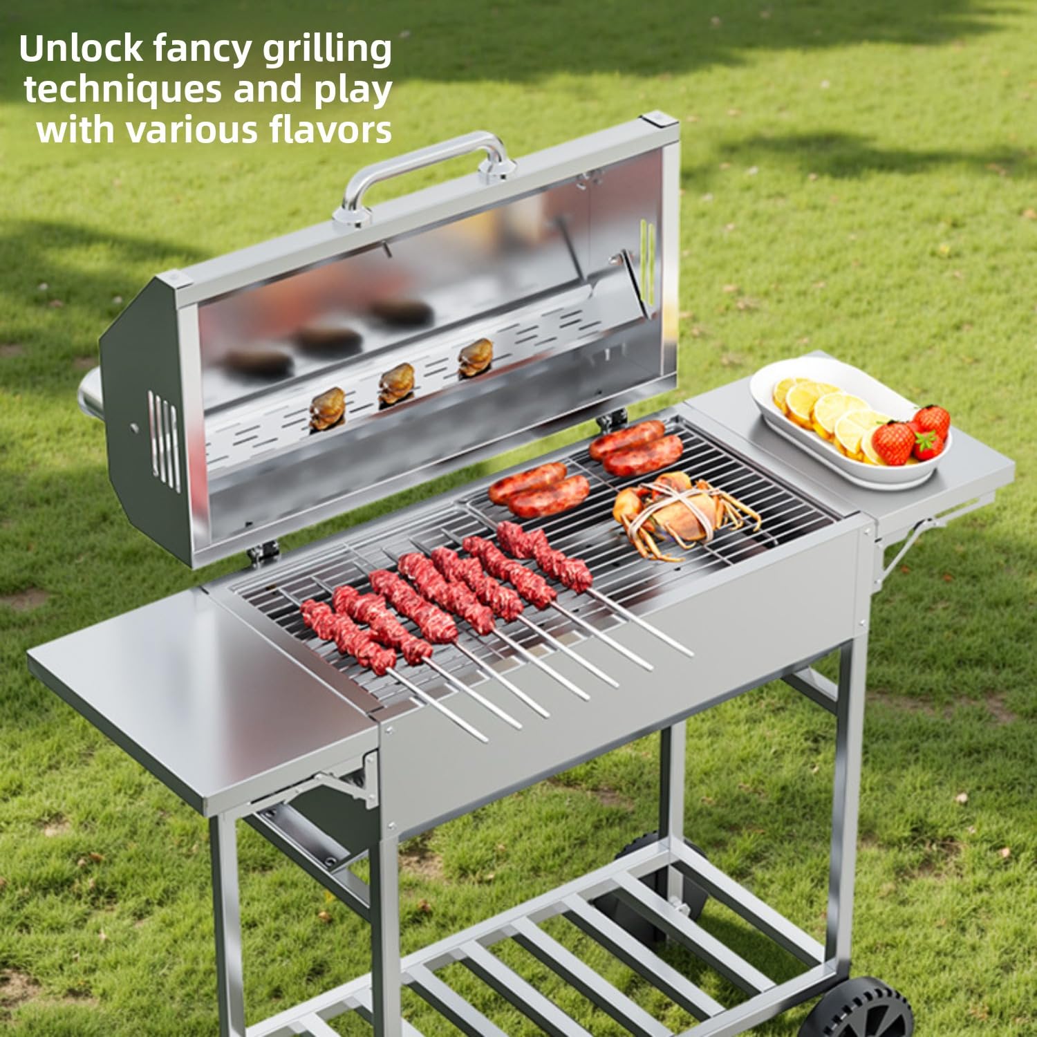 Przenośny grill na węgiel drzewny, ze stali nierdzewnej, do gotowania na świeżym powietrzu, idealny na kemping, piknik, imprezy rodzinne, zestaw do grillowania na podwórku, łatwy w użyciu