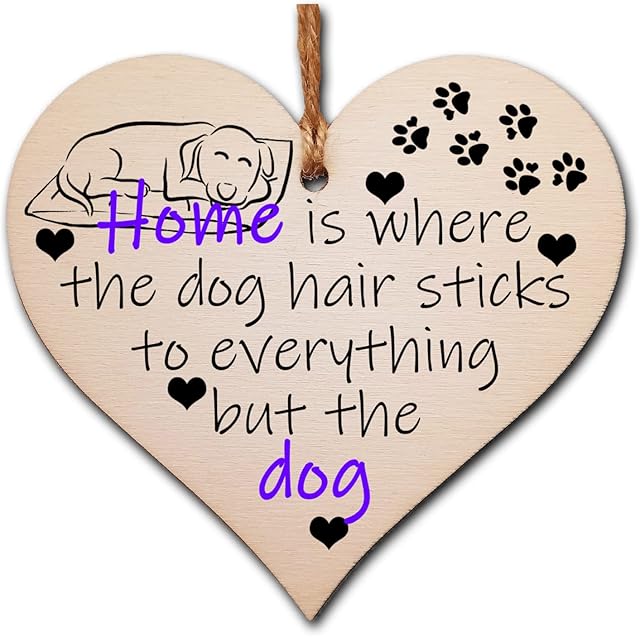 Handmade Wooden Hanging Heart Plaque Gift for Dog Lovers Novelty Funny Keepsake