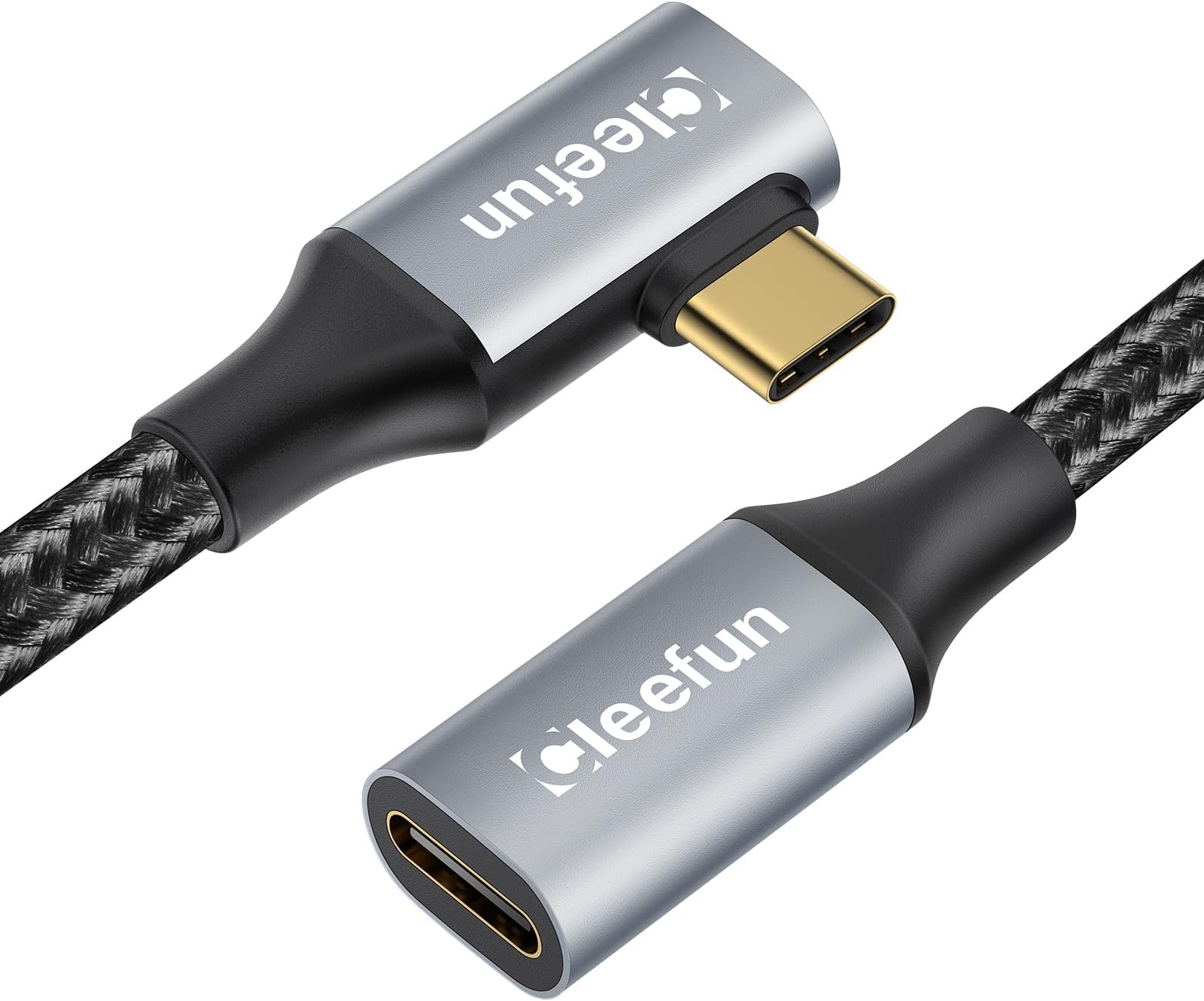 CLEEFUN Right Angle USB C Extension Cable 2m, 90 Degree [USB 3.2/10Gbps] 4K 60Hz 100W Type C to C Fast Charge&Sync Male to Female Extender Cord for iphone 15 MacBook iPad Pro/Air,Galaxy S23 S22 Ultra