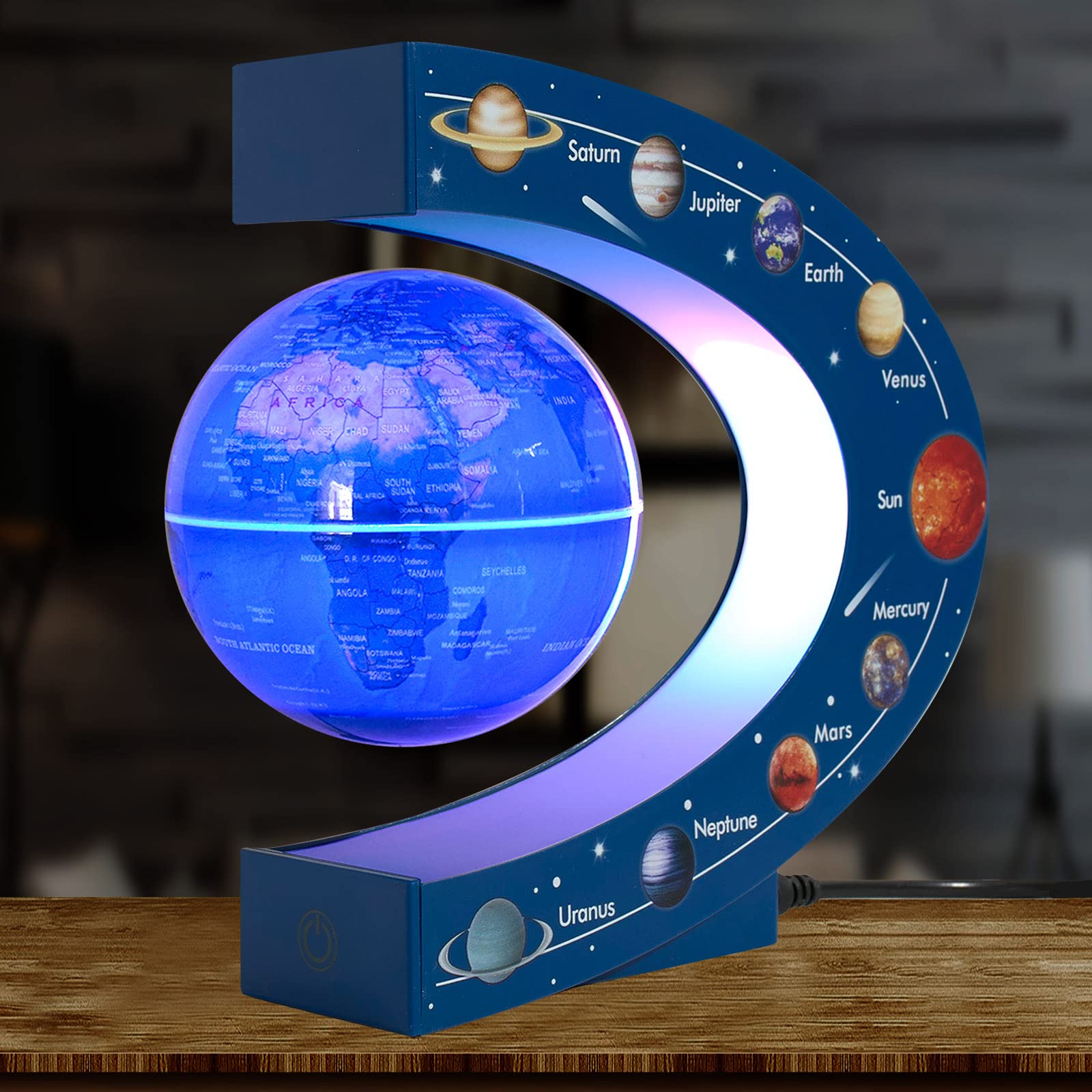 Globe Terrestre Magnétique en Lévitation Rotatif 3 Pouces avec Lampe Colorée, Cadeau Déco de Bureau Original pour Hommes, Patron ou Jouet Éducatif pour Enfants, Système Solaire 9 Planètes Astronomie