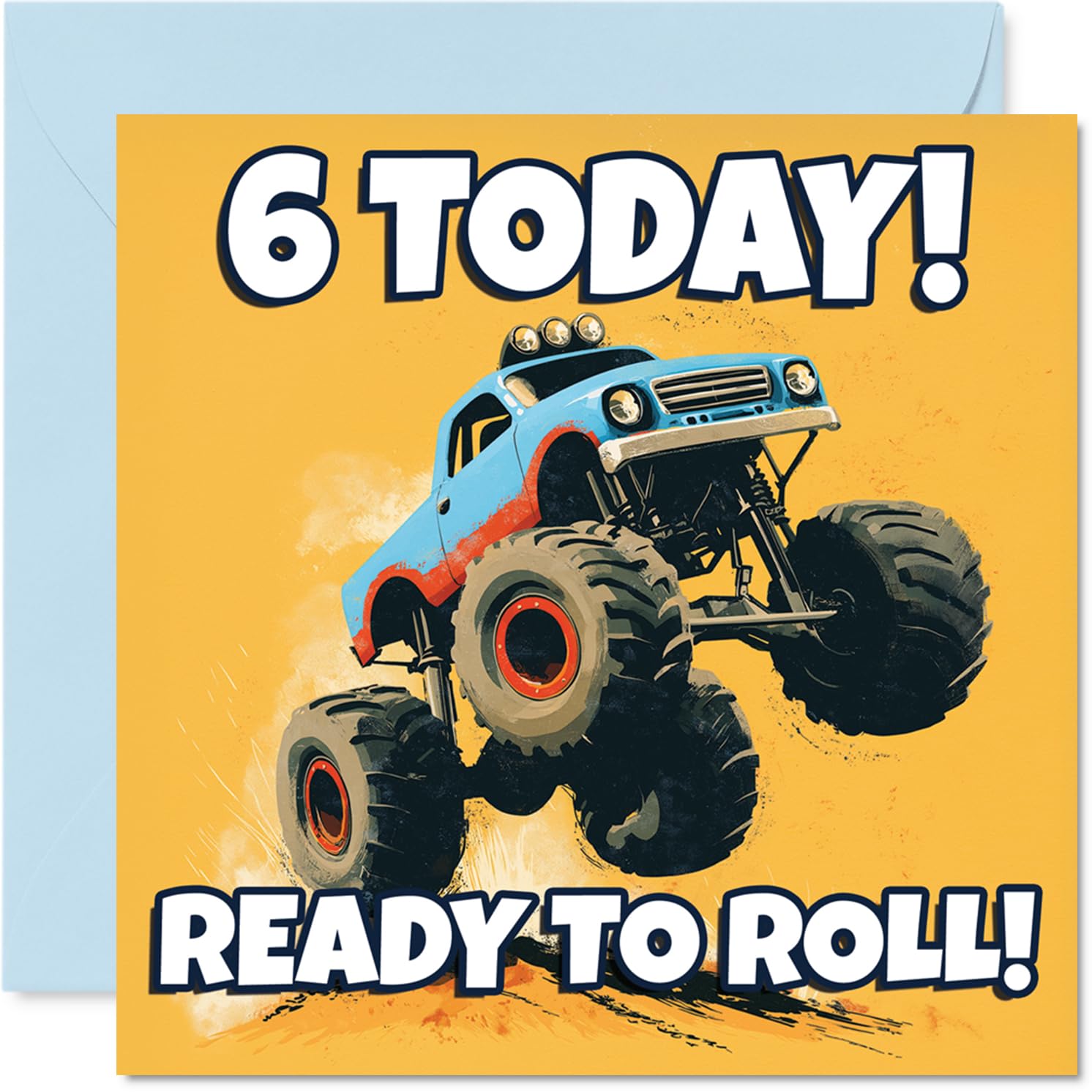 Playful 6th Birthday Card - Big Birthday Thrills - Monster Truck Cartoon Bursting with Colour - Fun Way to Celebrate Turning Six - 145mm Square, Envelope Included