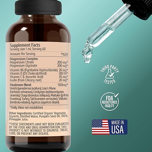Miniatura 3 de Gotas líquidas Shroom Sane con suplemento de hongo melena de león 8 tintura compleja de hongos con Reishi, Cordyceps, cola de pavo y magnesio USDA